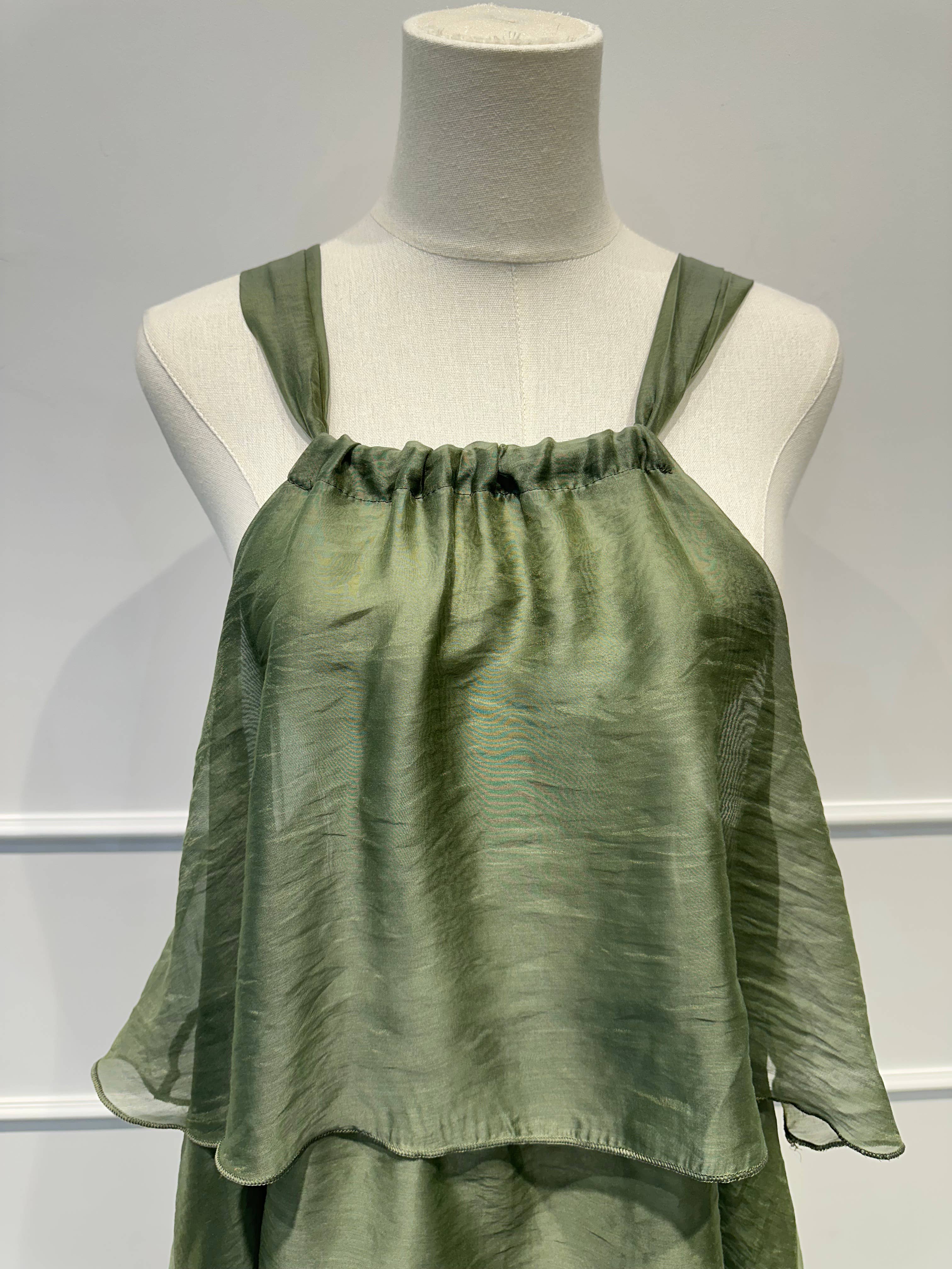Robe à Volants à Bretelles et Nœud Déco
