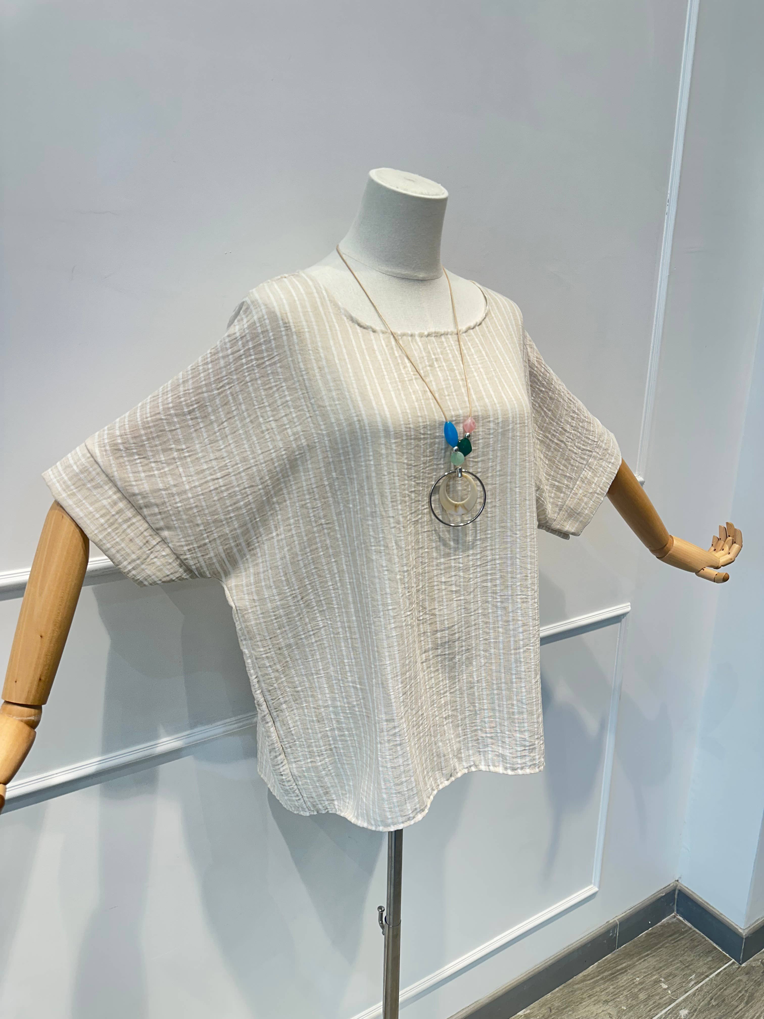 Blouse Haut Ample Rayé en Tissu Texturé