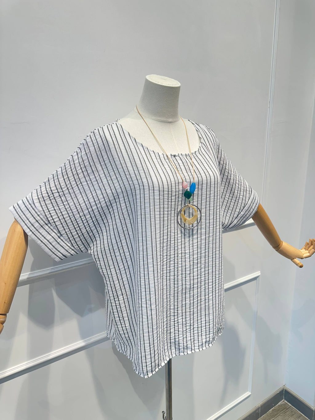 Blouse Haut Ample Rayé en Tissu Texturé