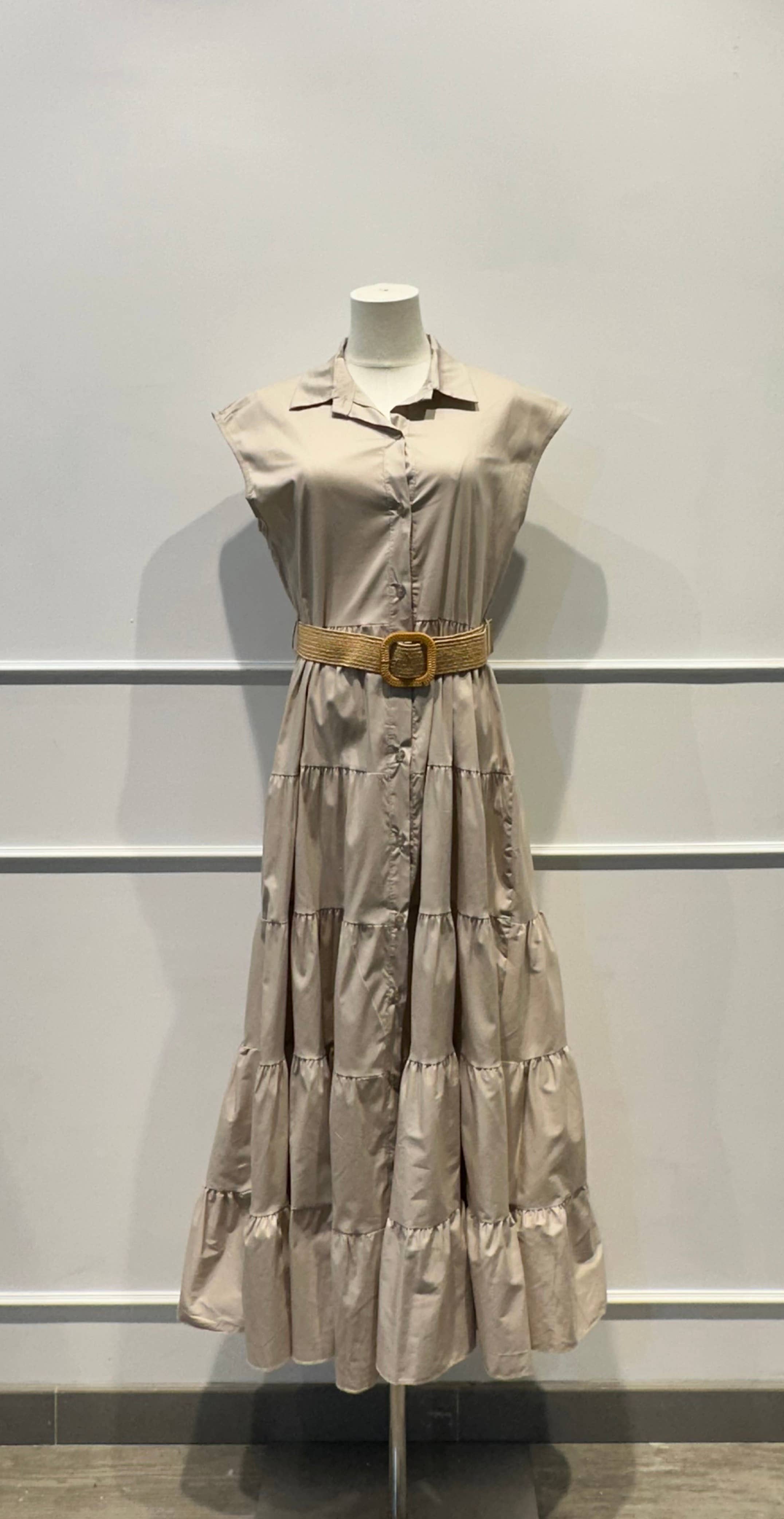 Robe longue sans manches ceinture Coton