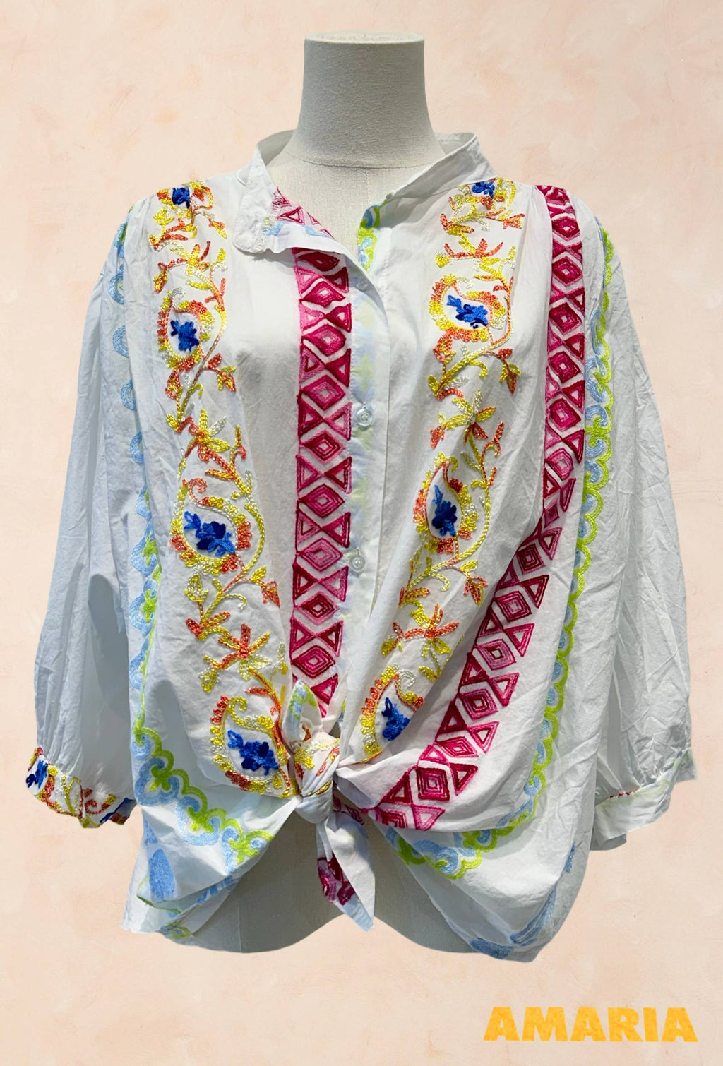 Chemise Blanche Brodée Multicolore