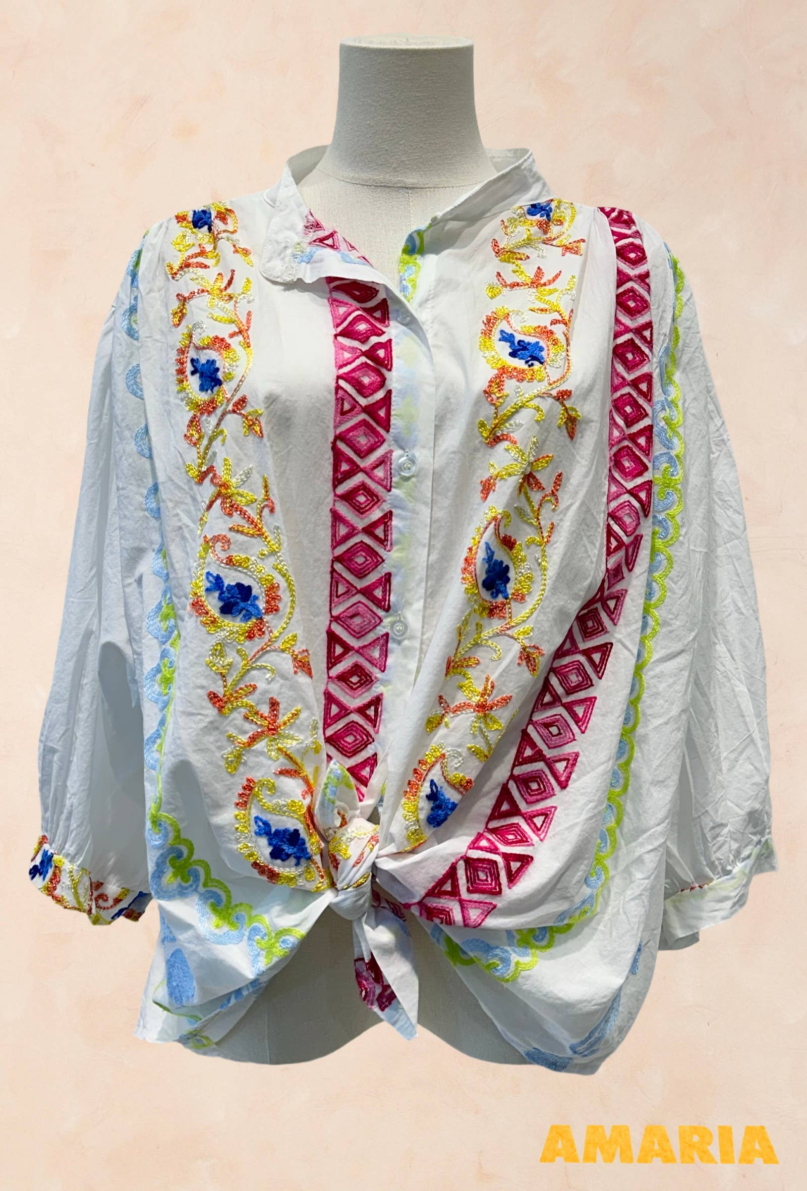 Chemise Blanche Brodée Multicolore