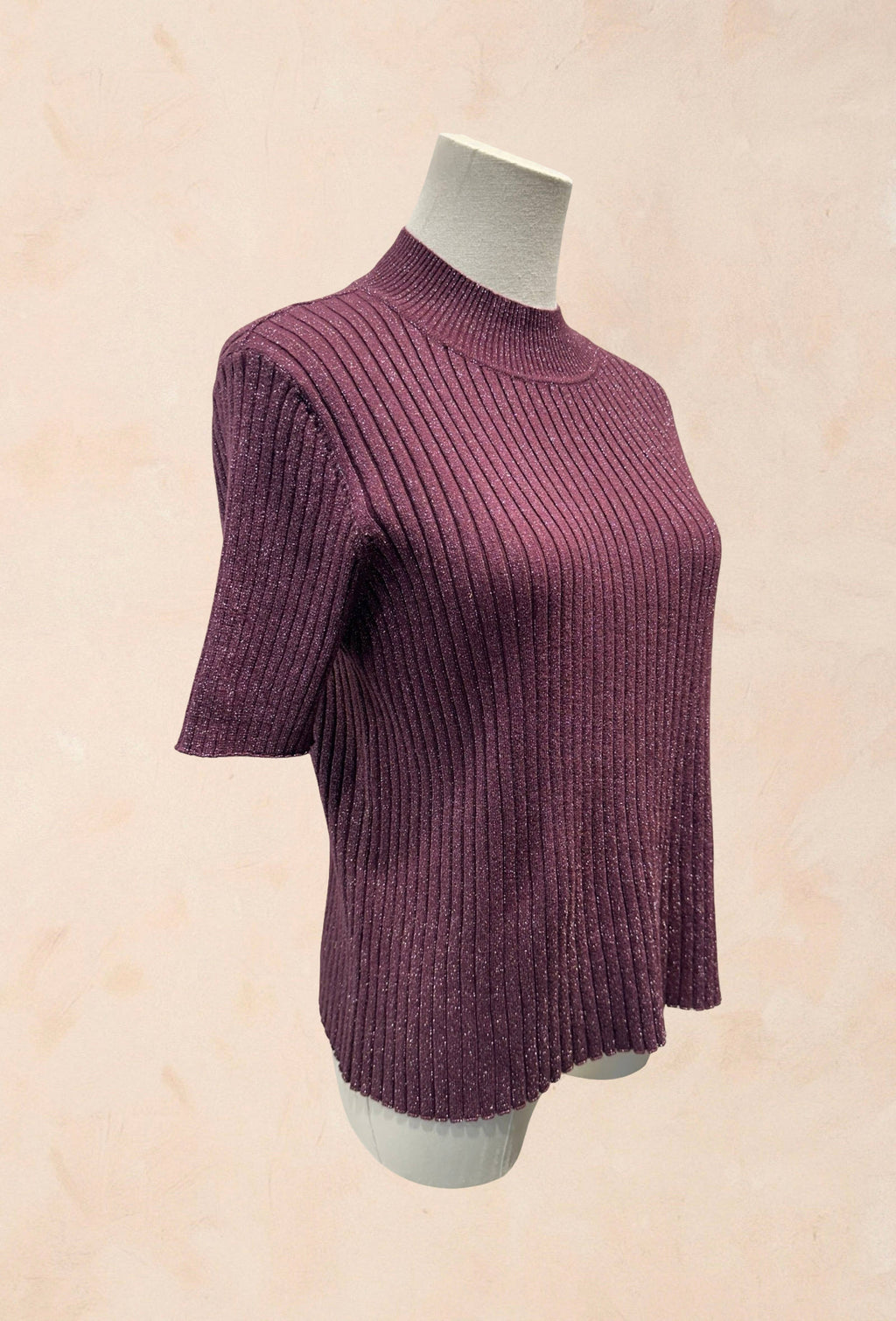 Pull Manches Courtes Côtelé Fils Lurex VISCOSE
