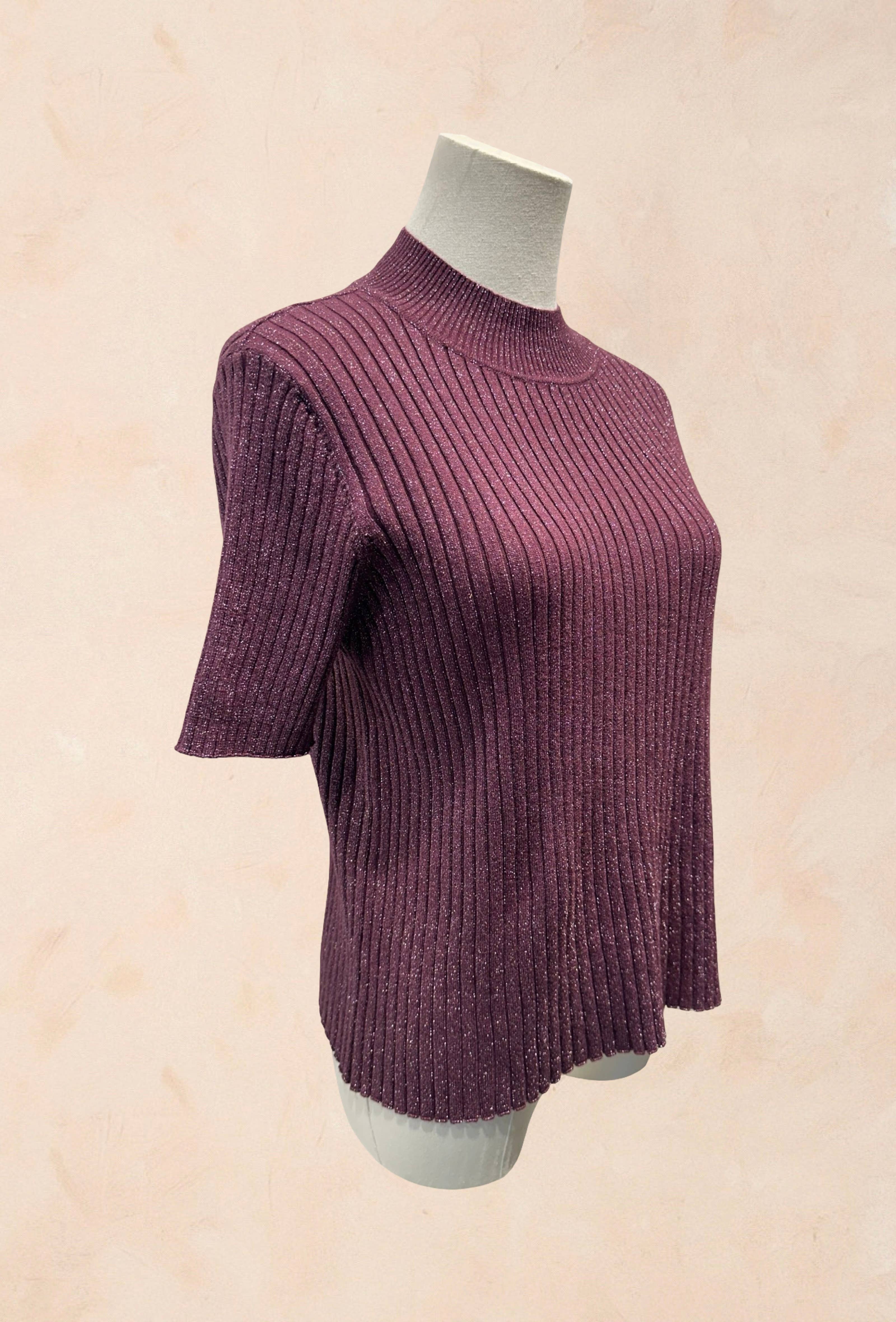 Pull Manches Courtes Côtelé Fils Lurex VISCOSE
