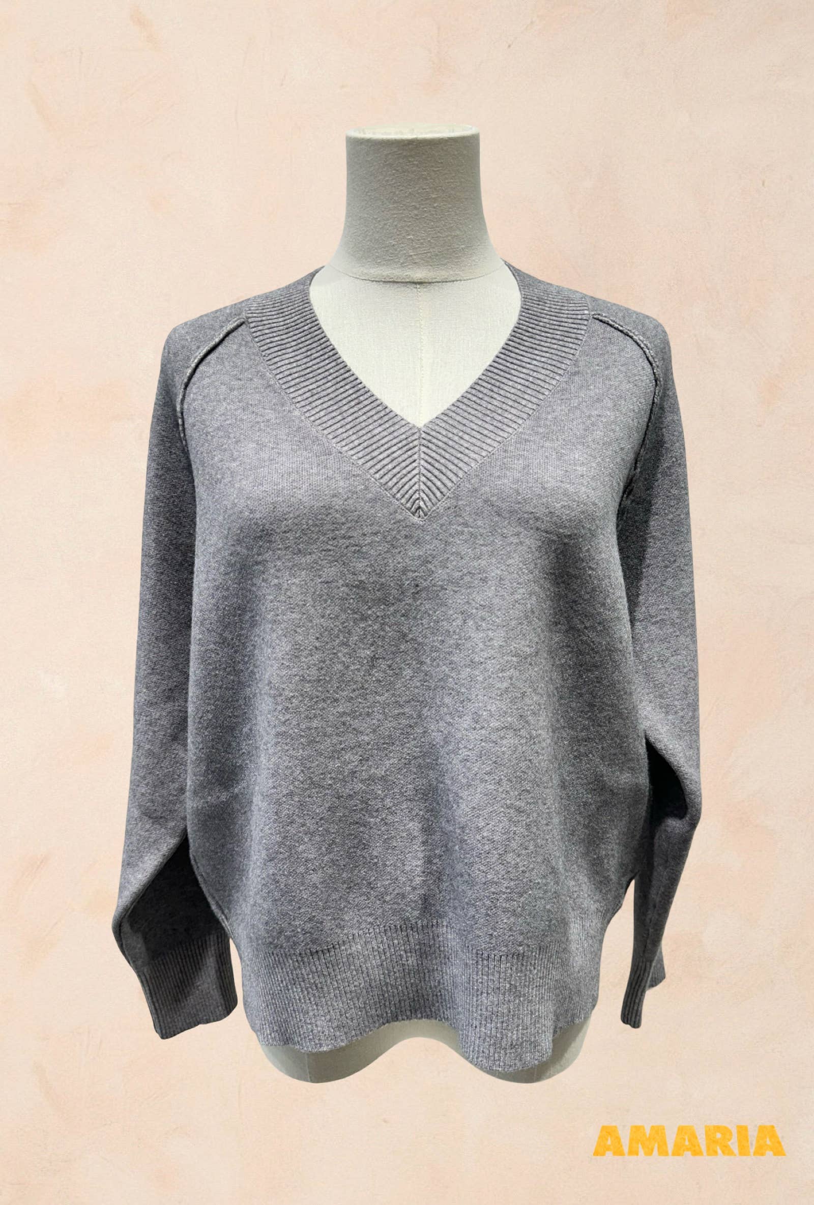 Pull manches longues maille col V côtelé Viscose
