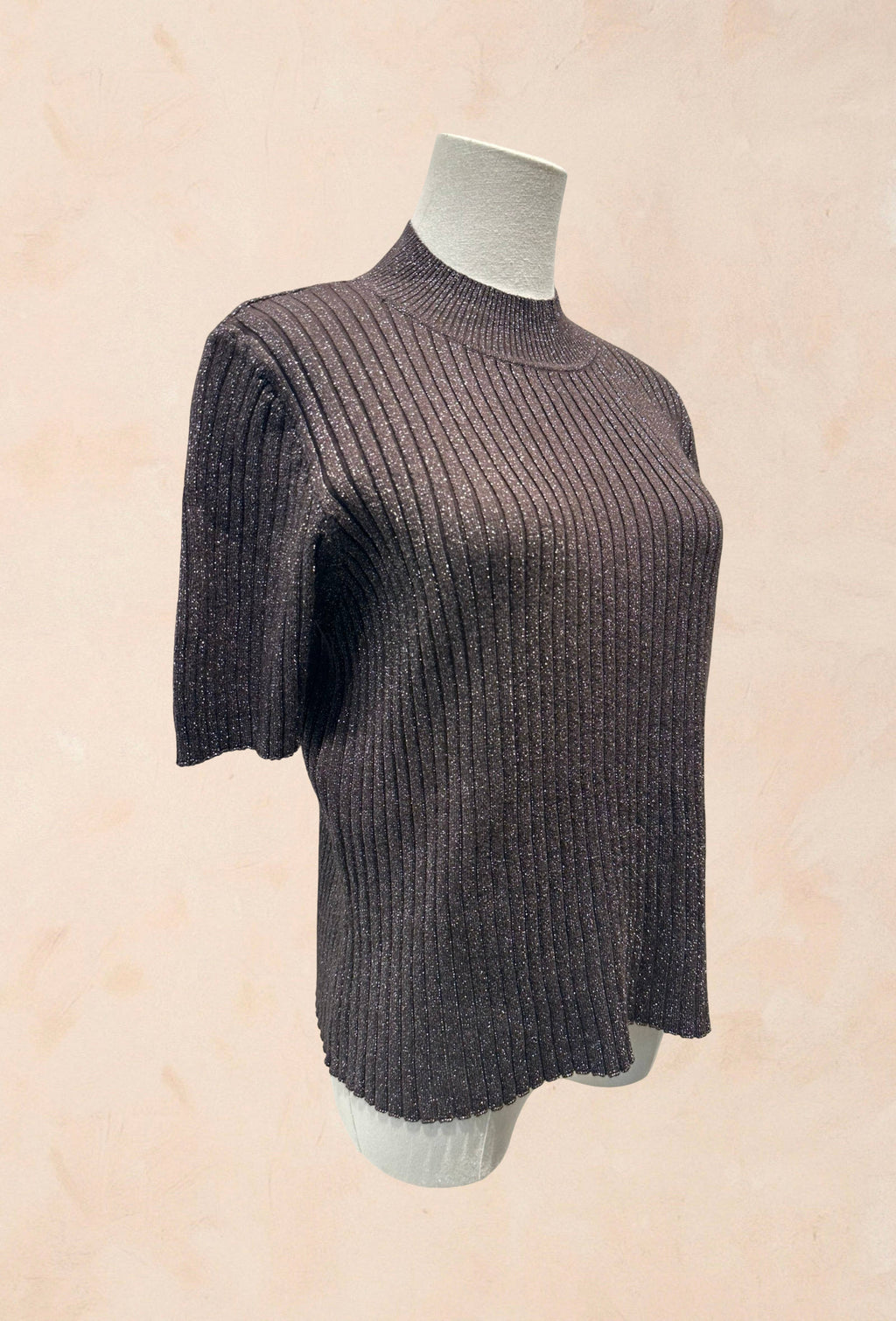 Pull Manches Courtes Côtelé Fils Lurex VISCOSE