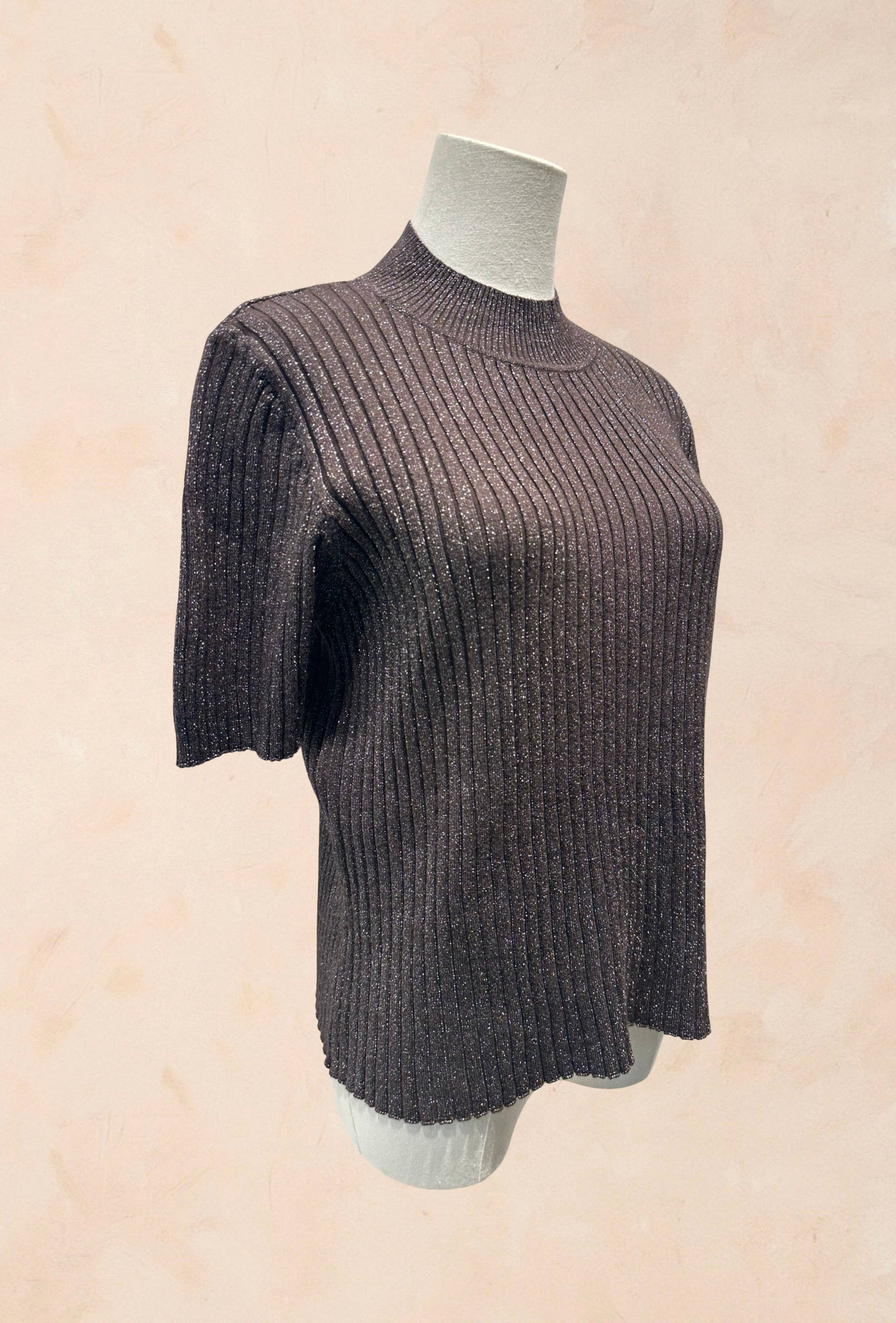 Pull Manches Courtes Côtelé Fils Lurex VISCOSE