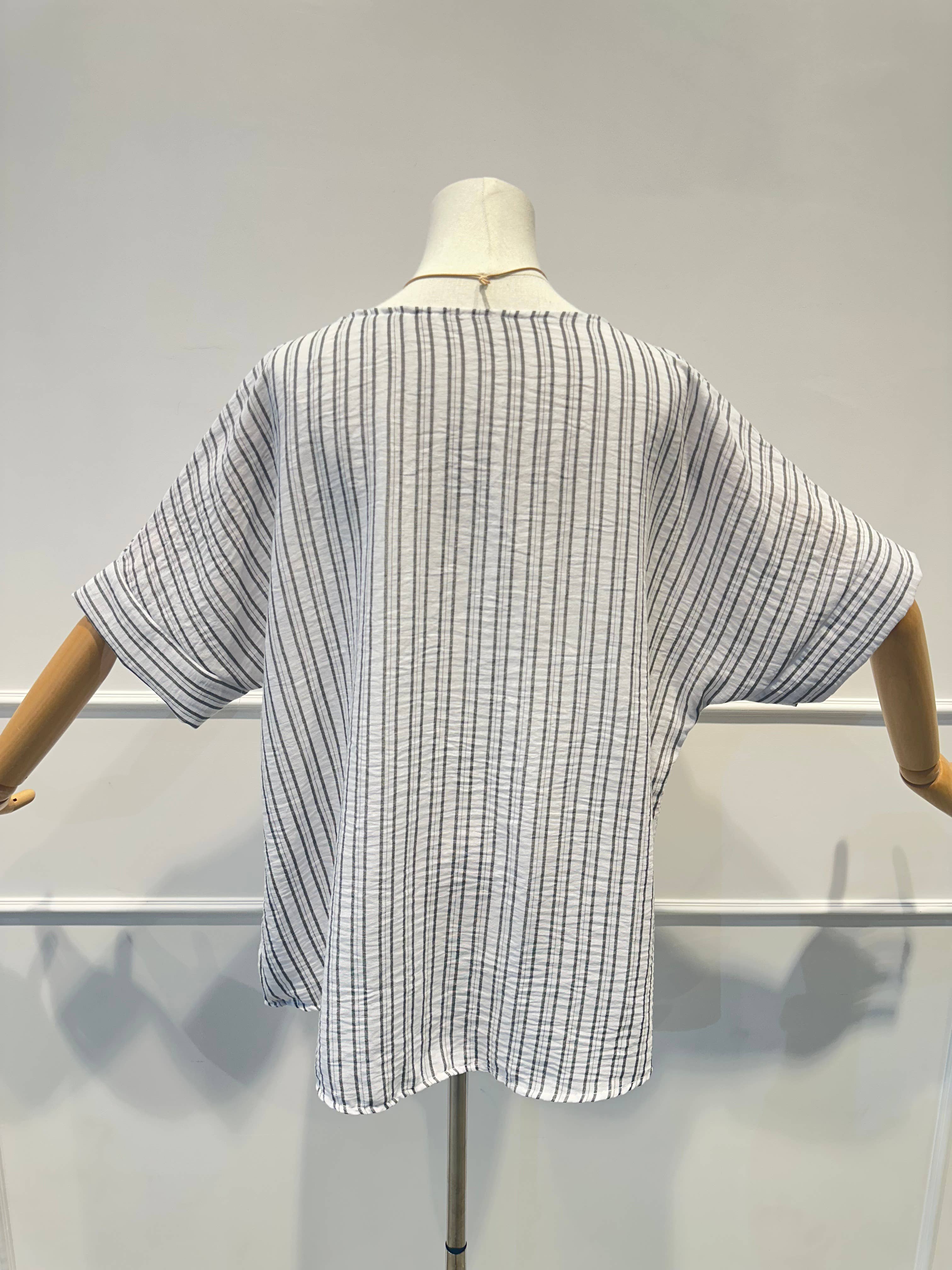 Blouse Haut Ample Rayé en Tissu Texturé