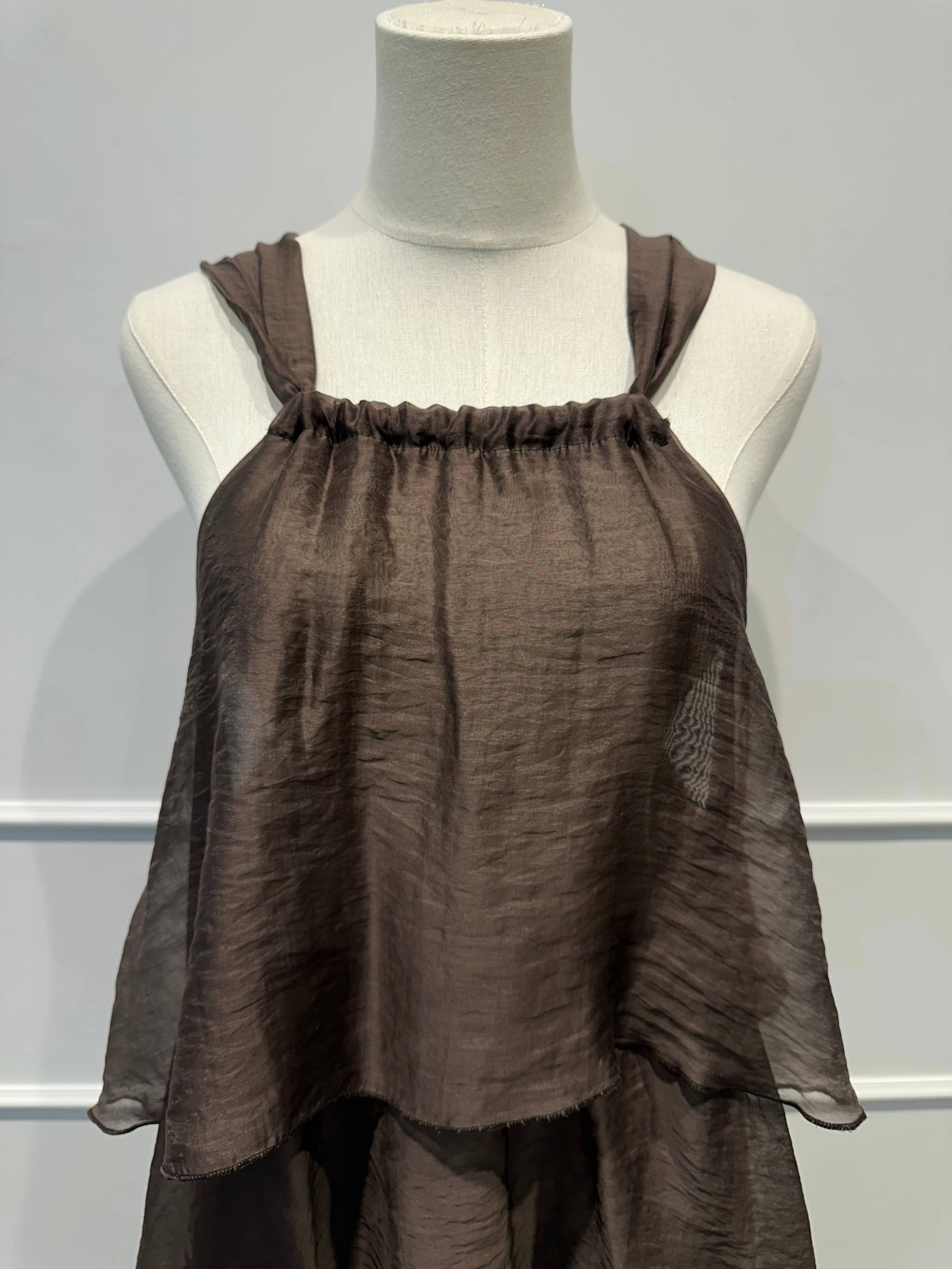 Robe à Volants à Bretelles et Nœud Déco