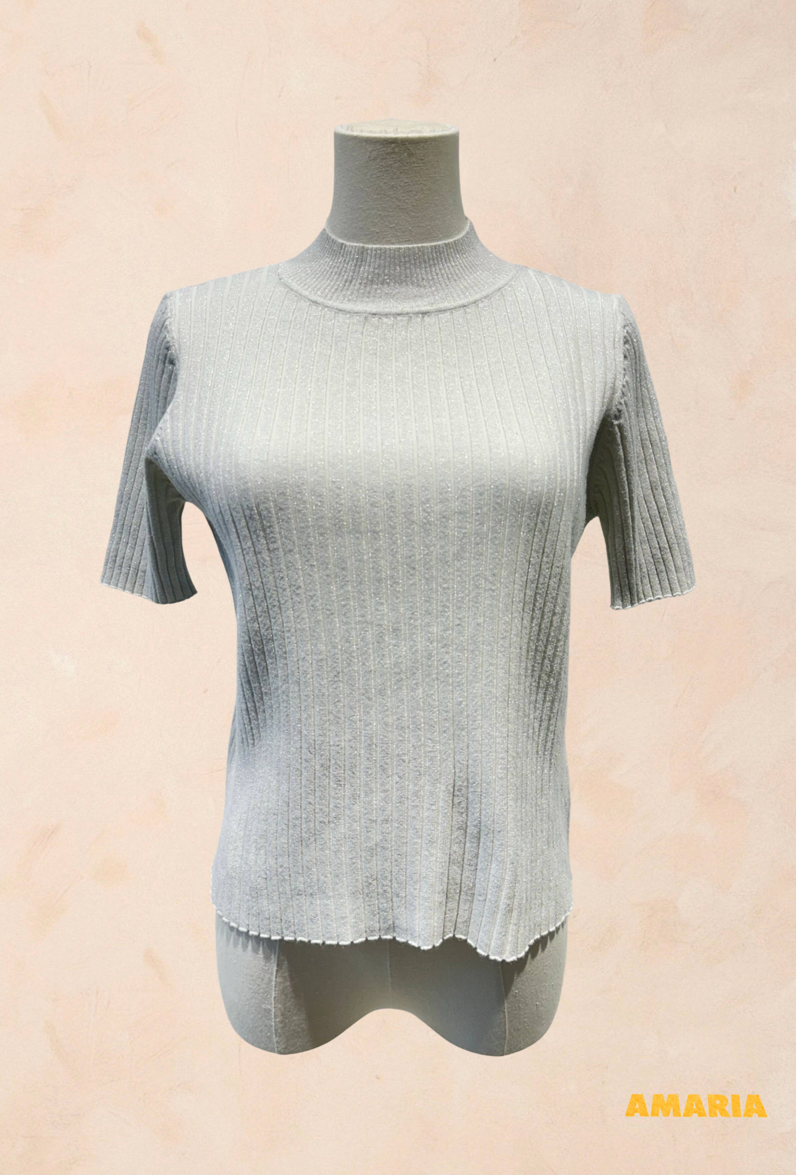 Pull Manches Courtes Côtelé Fils Lurex VISCOSE
