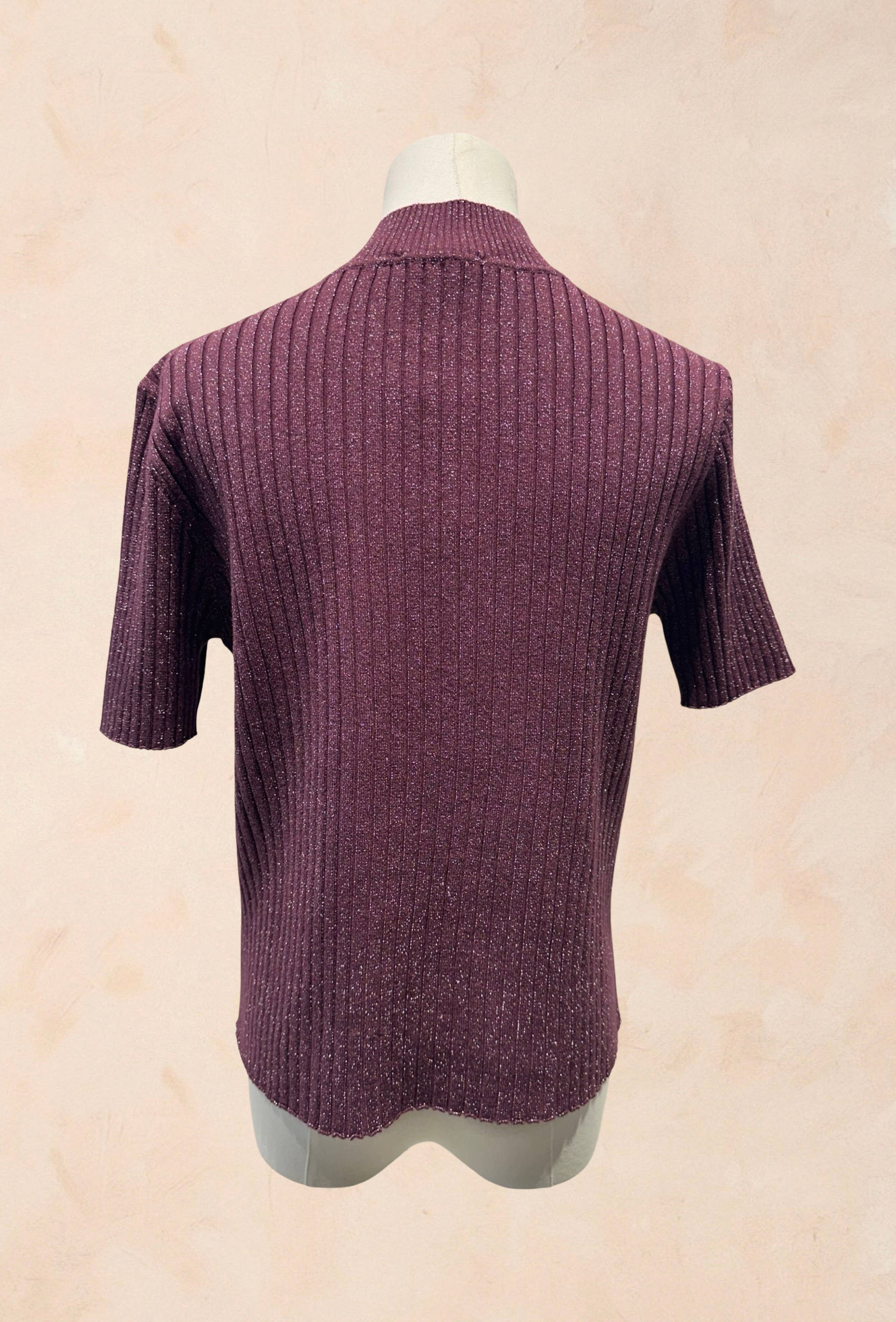 Pull Manches Courtes Côtelé Fils Lurex VISCOSE