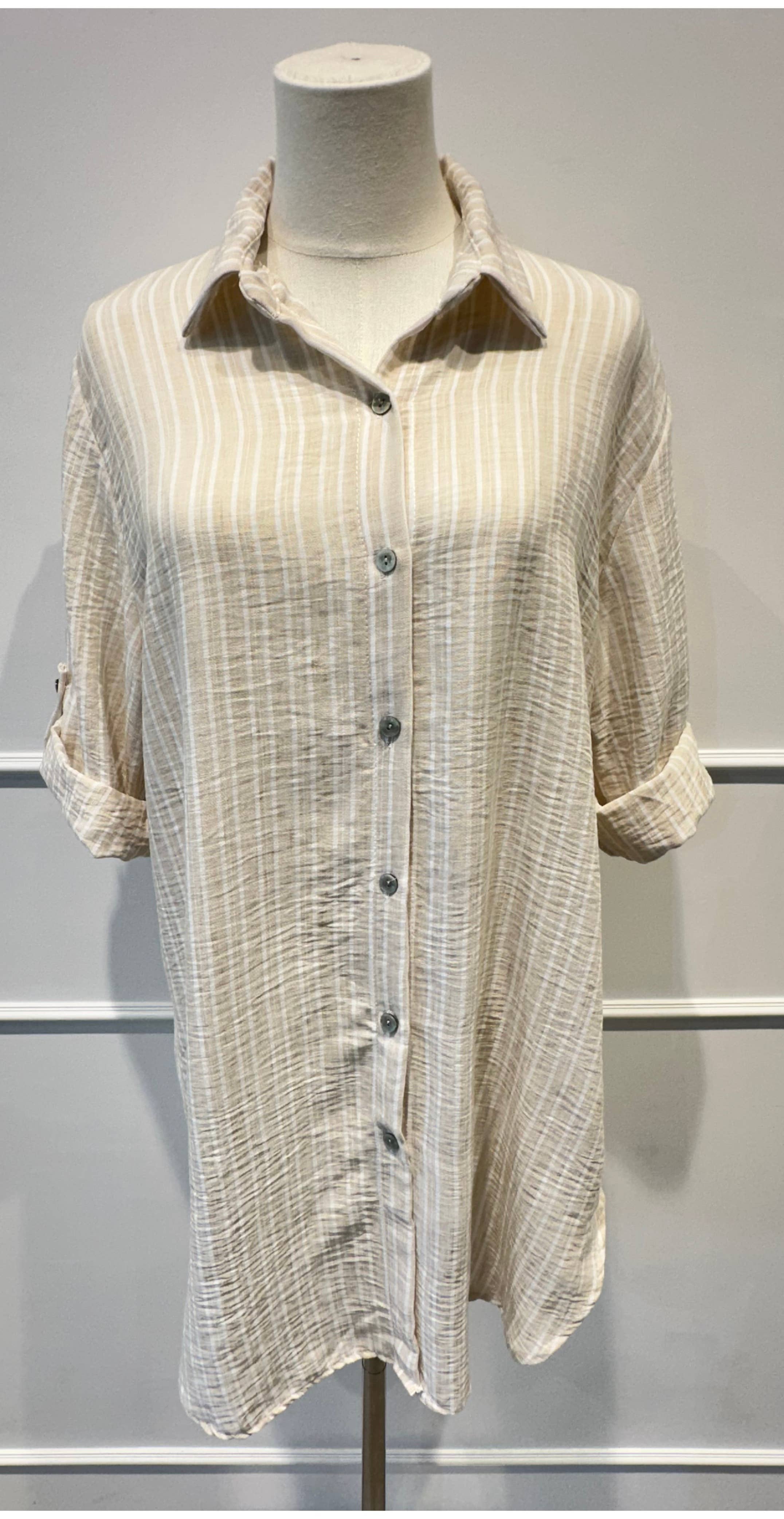 Chemise longue légère à rayures bleu et blanc