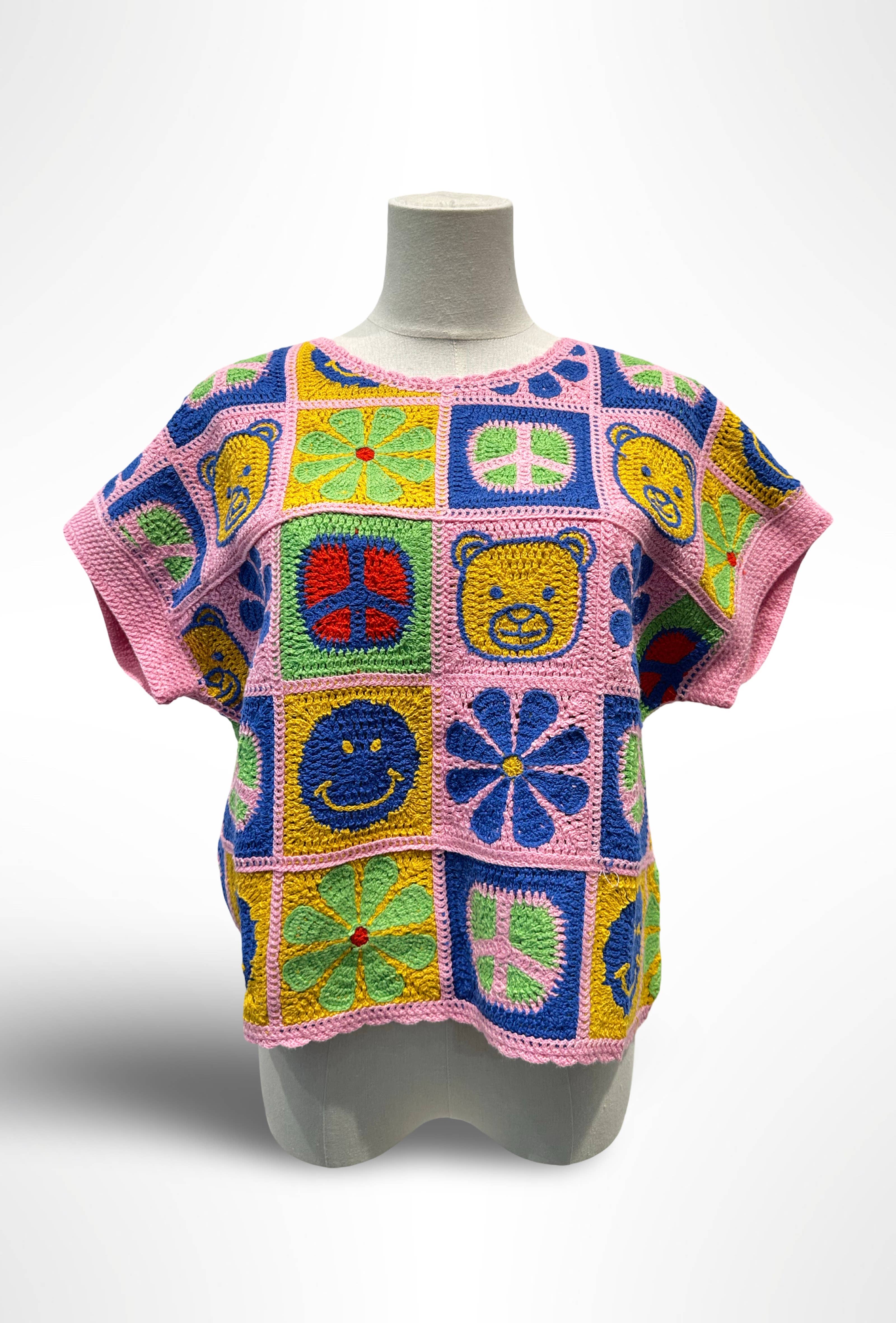 Haut au Crochet Multicolore Motifs Pop