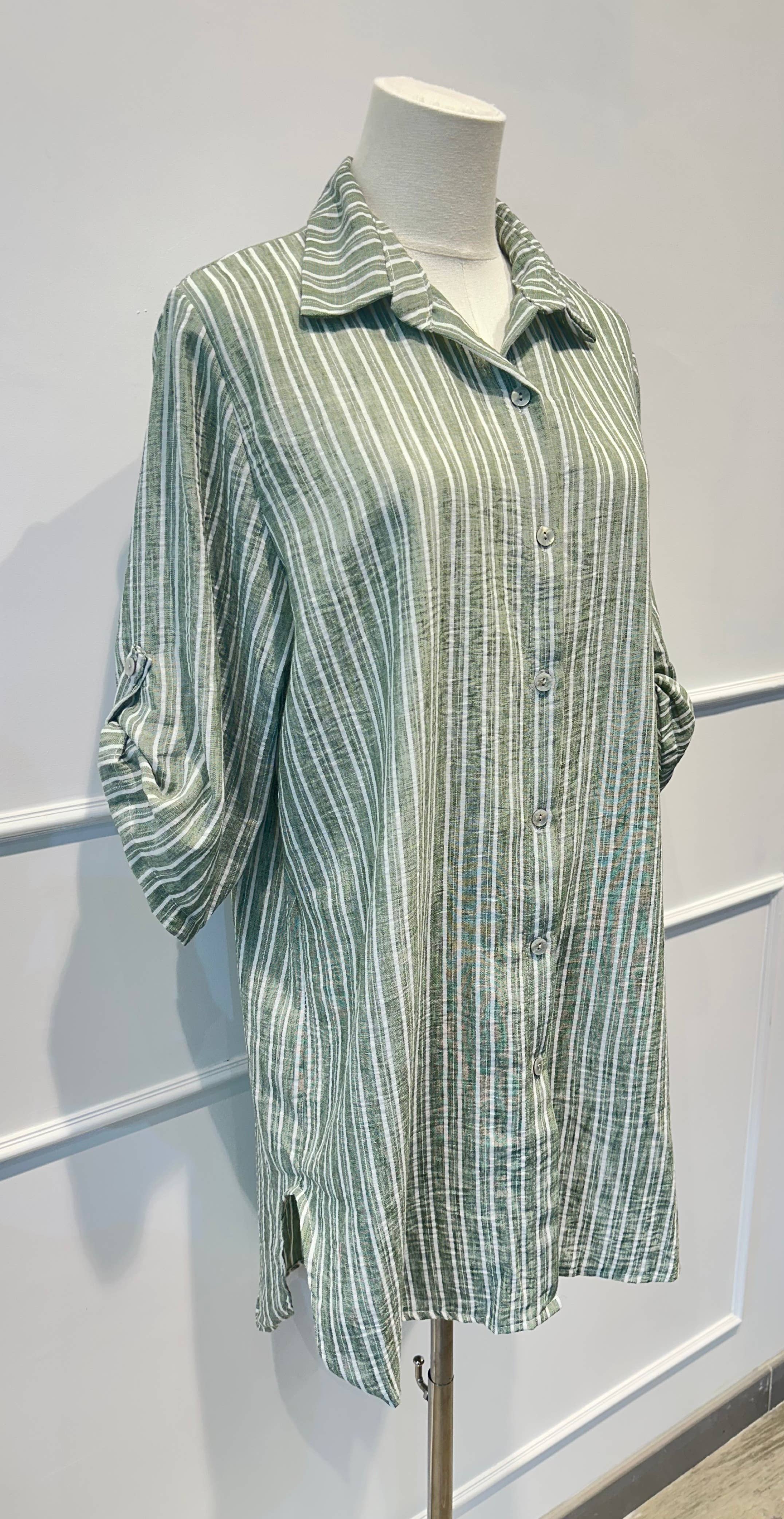 Chemise longue légère à rayures bleu et blanc (Copie)