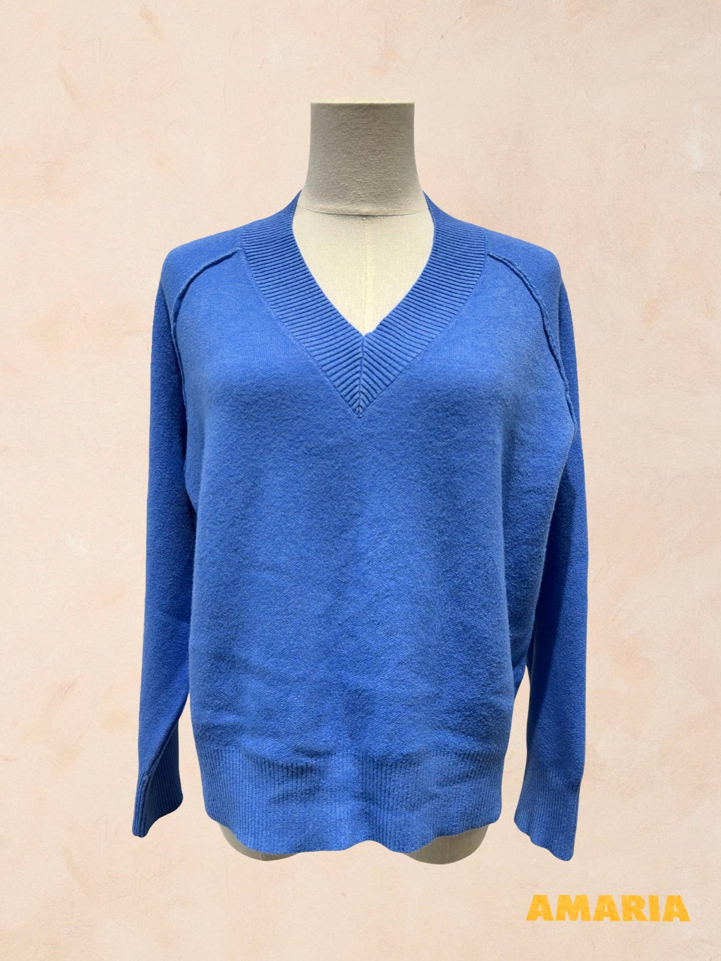 Pull manches longues maille col V côtelé Viscose