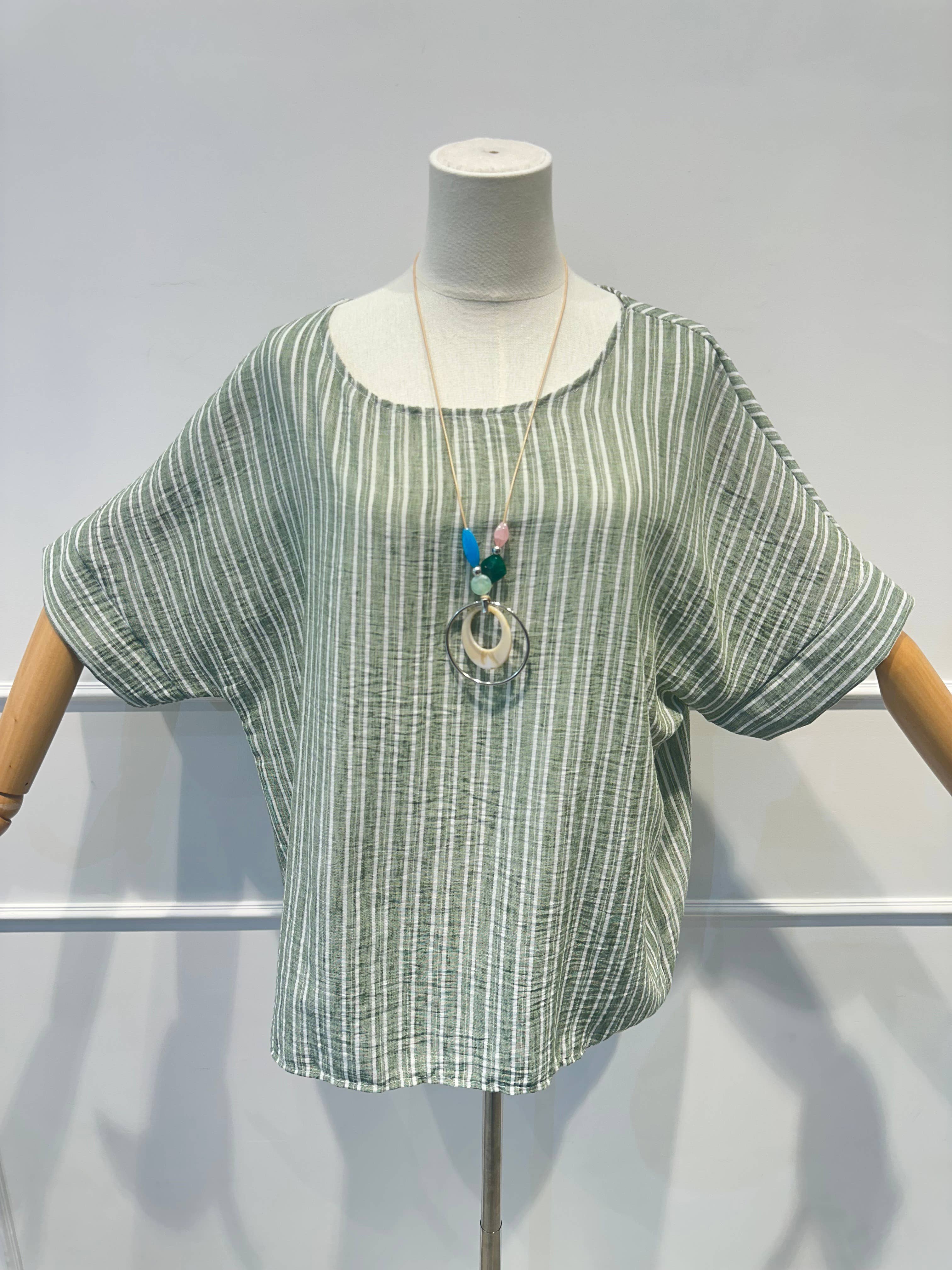 Blouse Haut Ample Rayé en Tissu Texturé