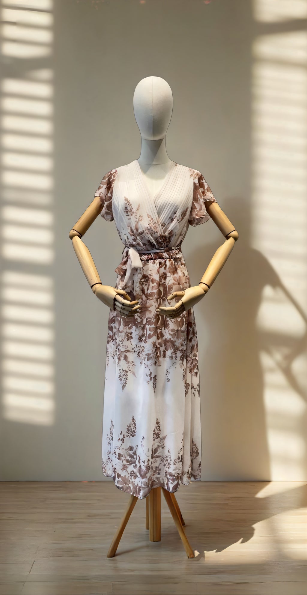 Robe Longue – Imprimé Floral & Haut Plissé Croisé - VISCOSE