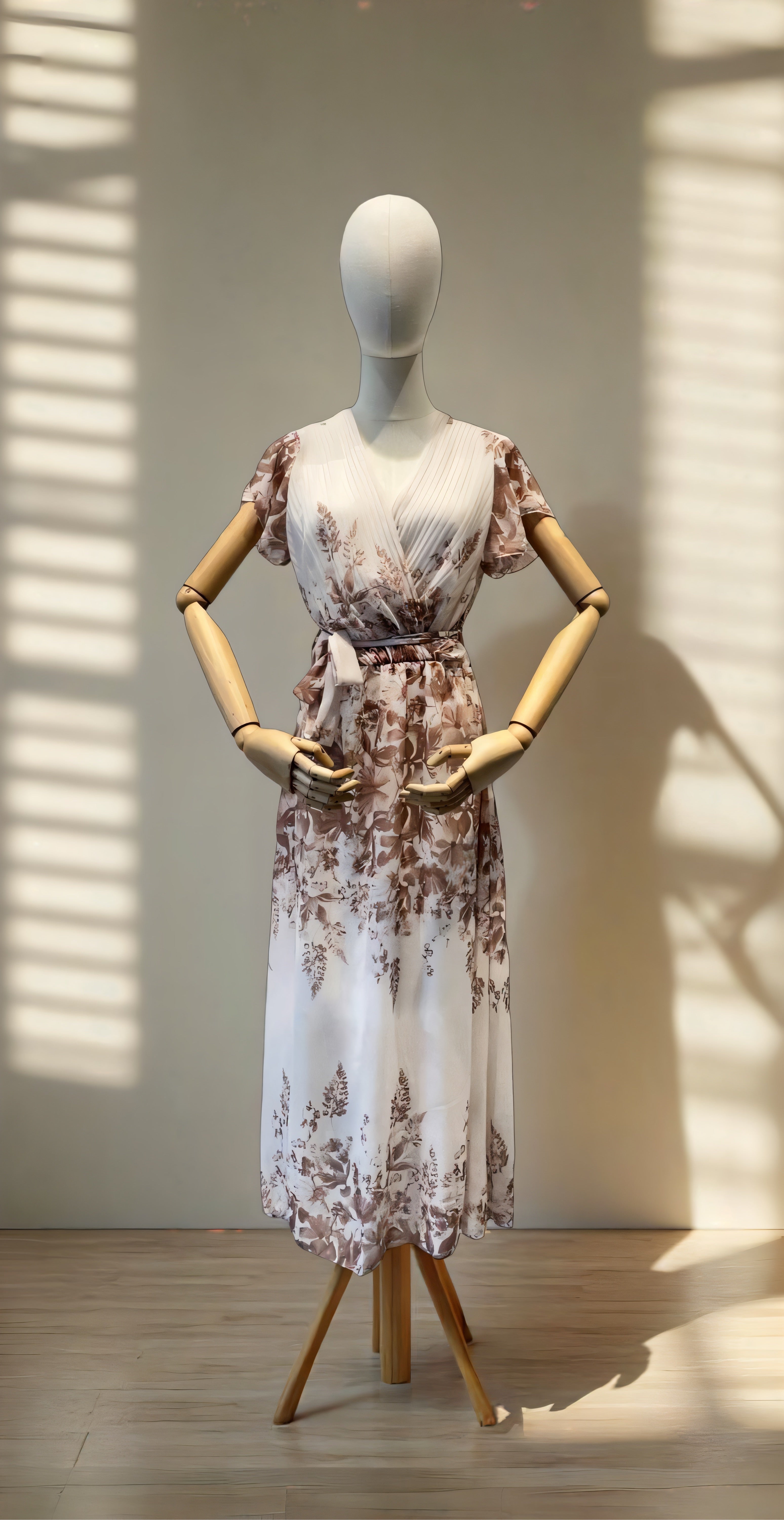 Robe Longue – Imprimé Floral & Haut Plissé Croisé - VISCOSE