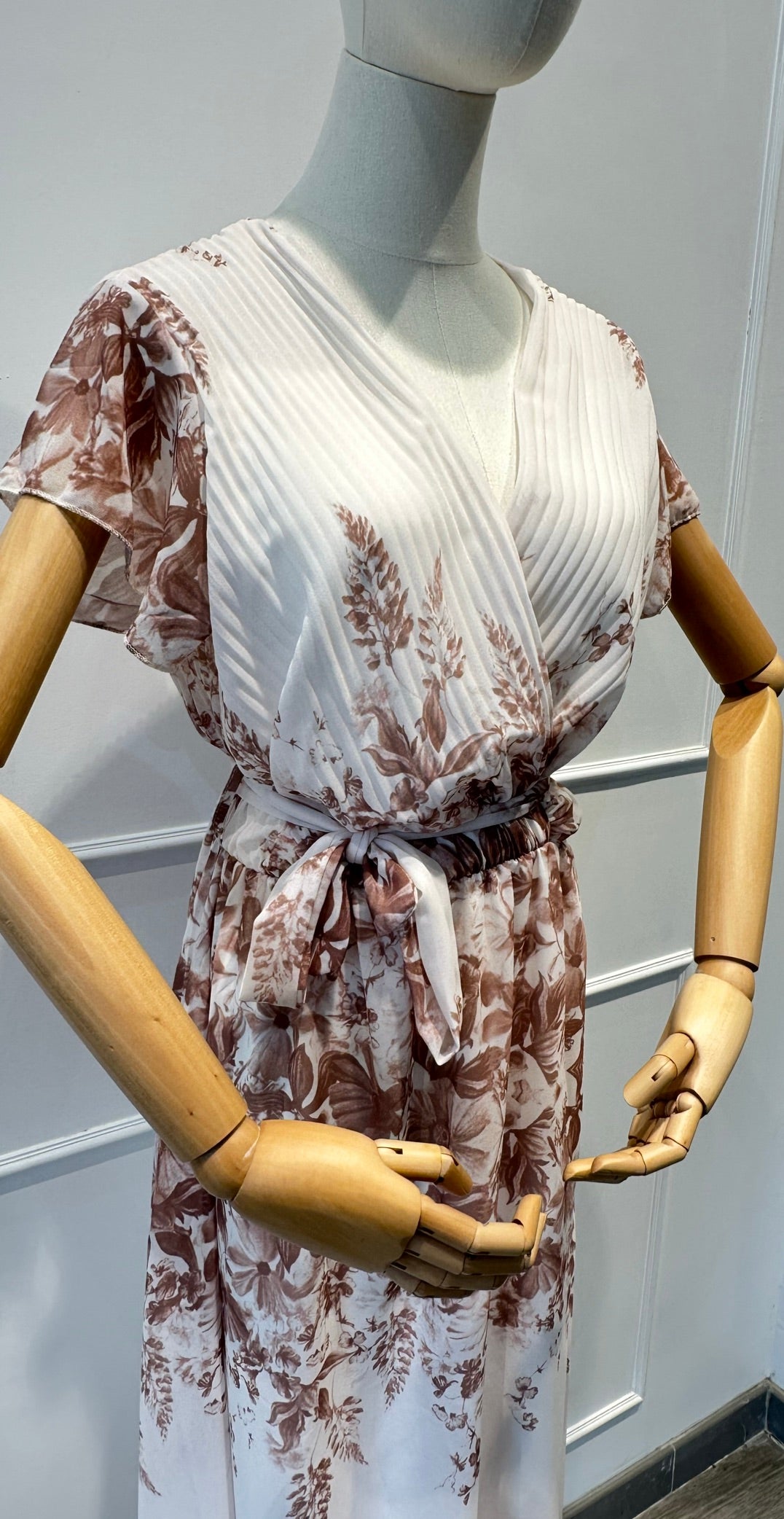 Robe Longue – Imprimé Floral & Haut Plissé Croisé - VISCOSE