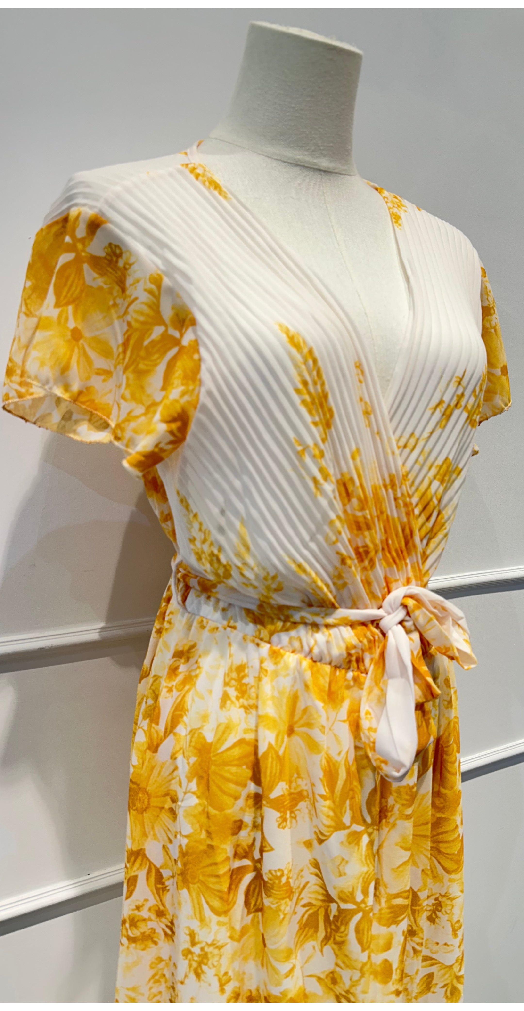 Robe Longue – Imprimé Floral & Haut Plissé Croisé - VISCOSE