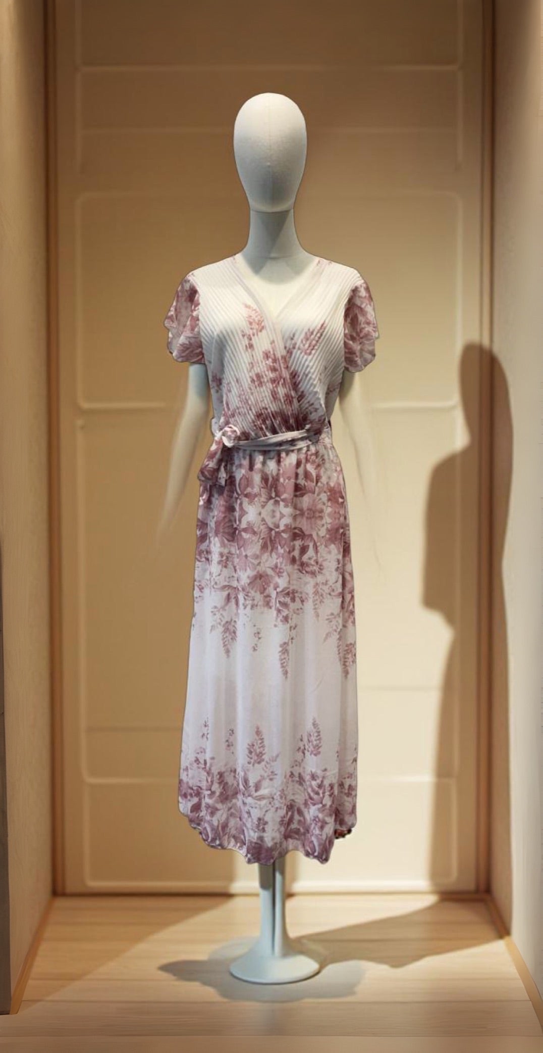 Robe Longue – Imprimé Floral & Haut Plissé Croisé - VISCOSE