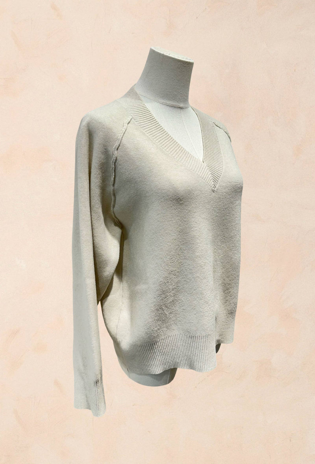 Pull manches longues maille col V côtelé Viscose