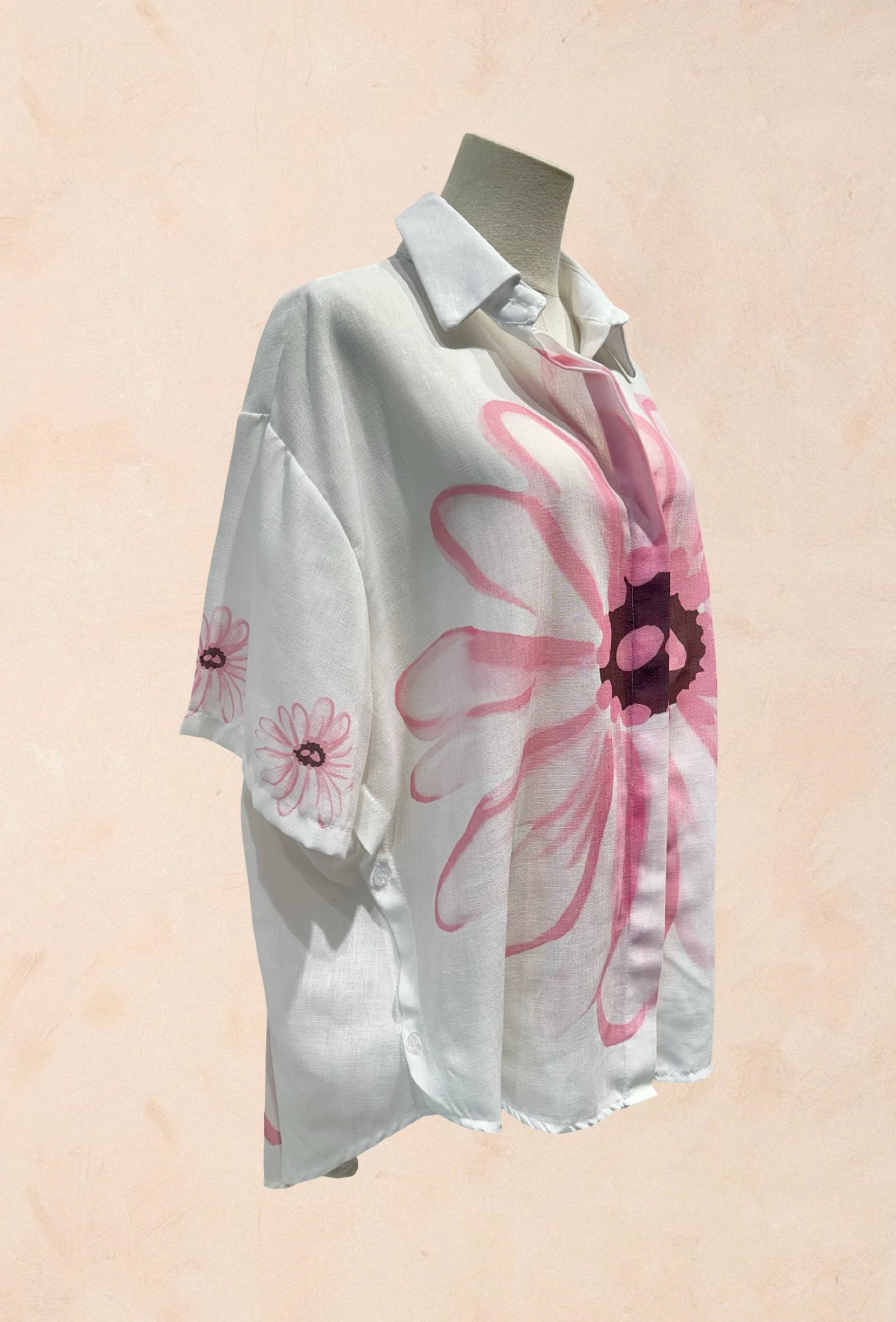 Chemise blanche à fleurs oversize Lin