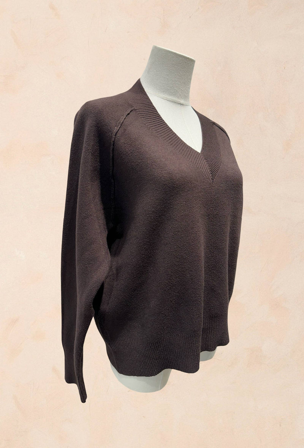 Pull manches longues maille col V côtelé Viscose