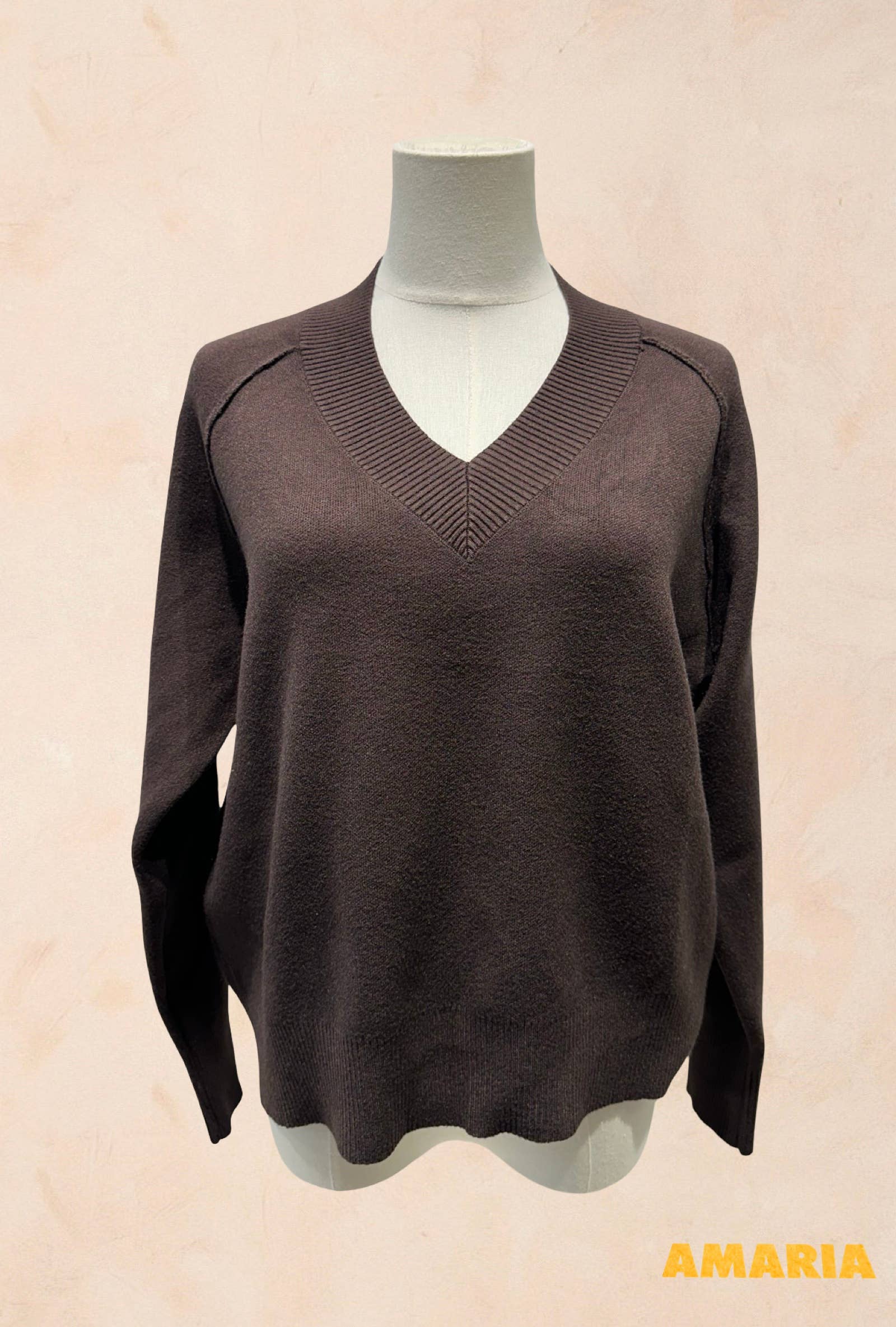 Pull manches longues maille col V côtelé Viscose