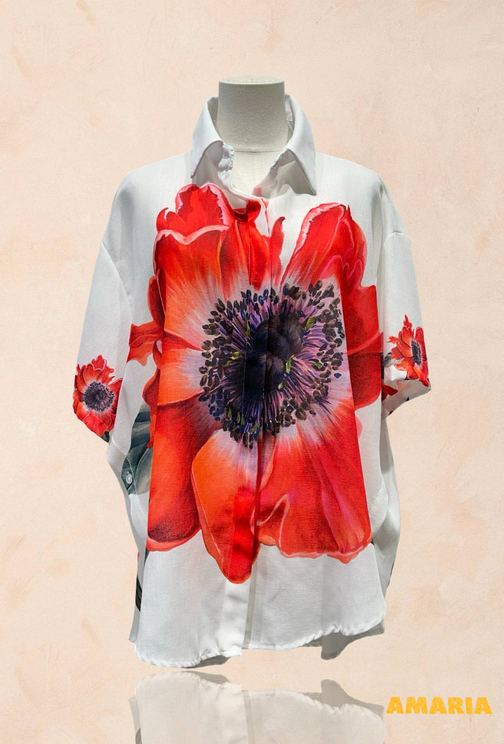 Chemise blanche à fleurs oversize Lin