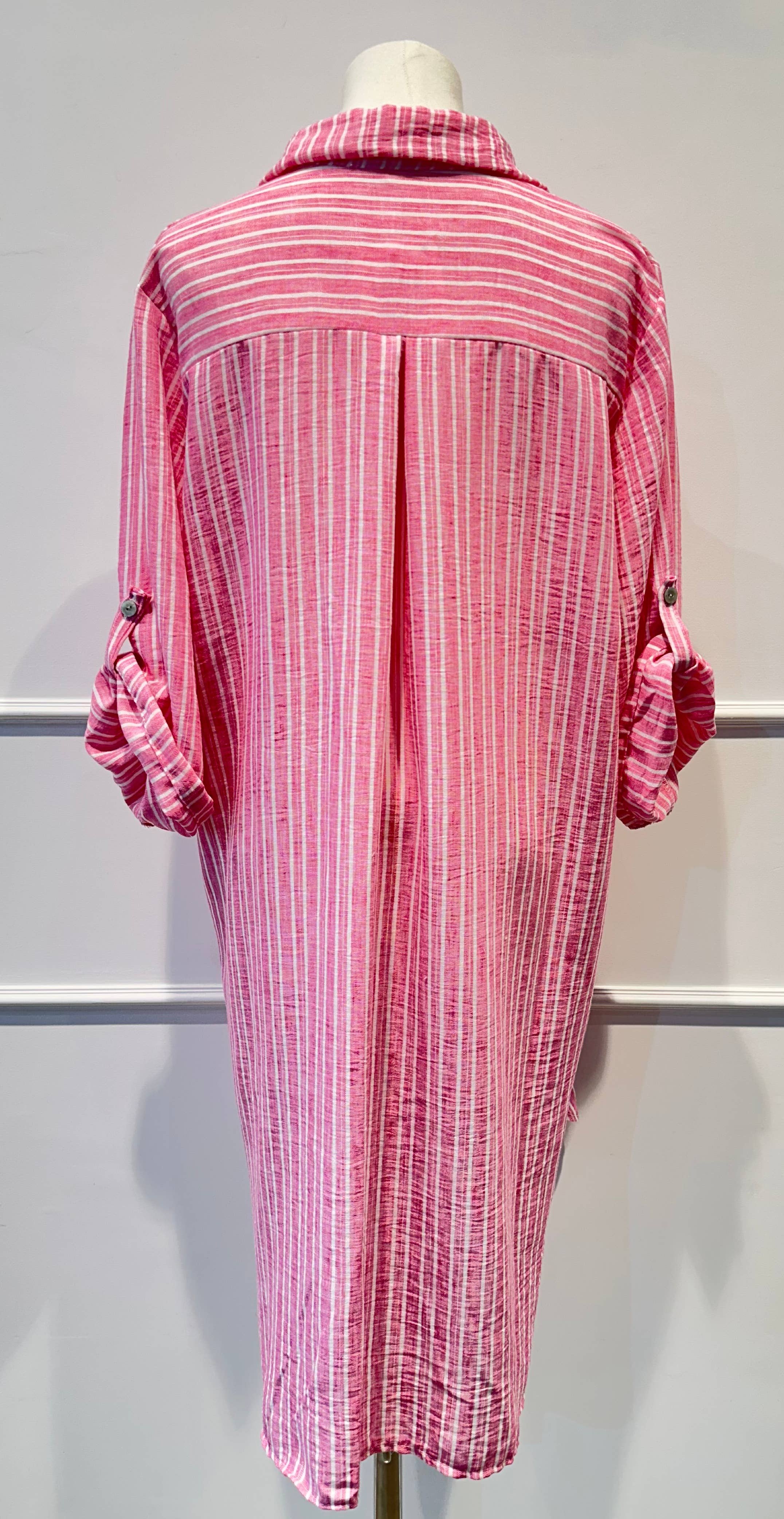 Chemise longue légère à rayures bleu et blanc
