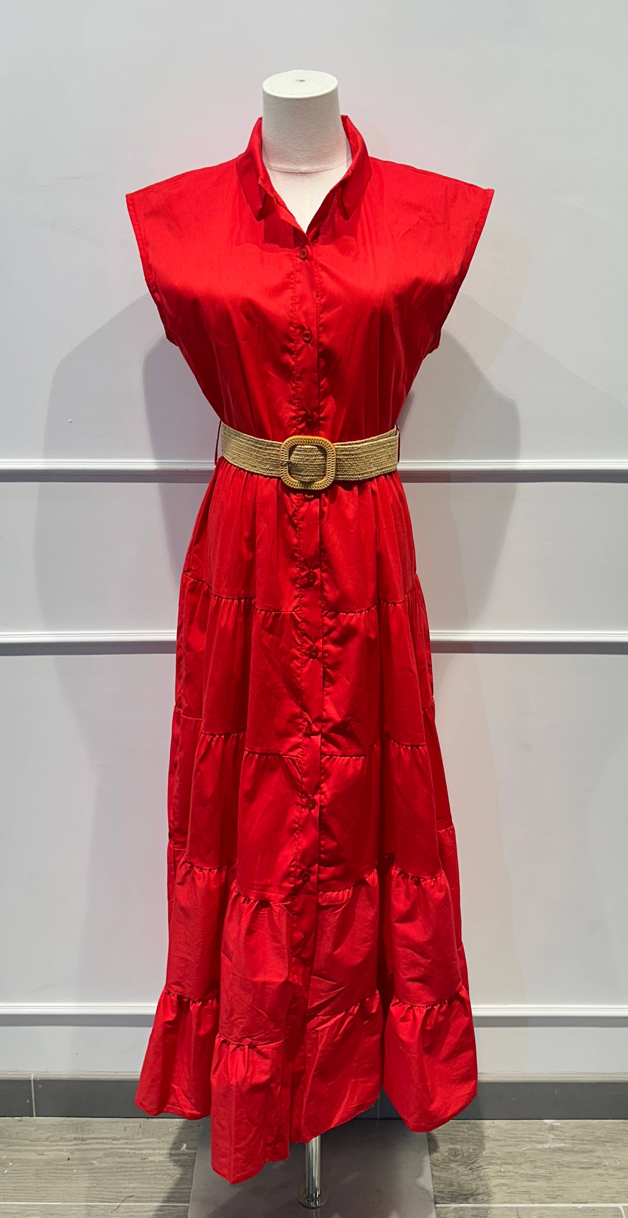 Robe longue sans manches ceinture Coton