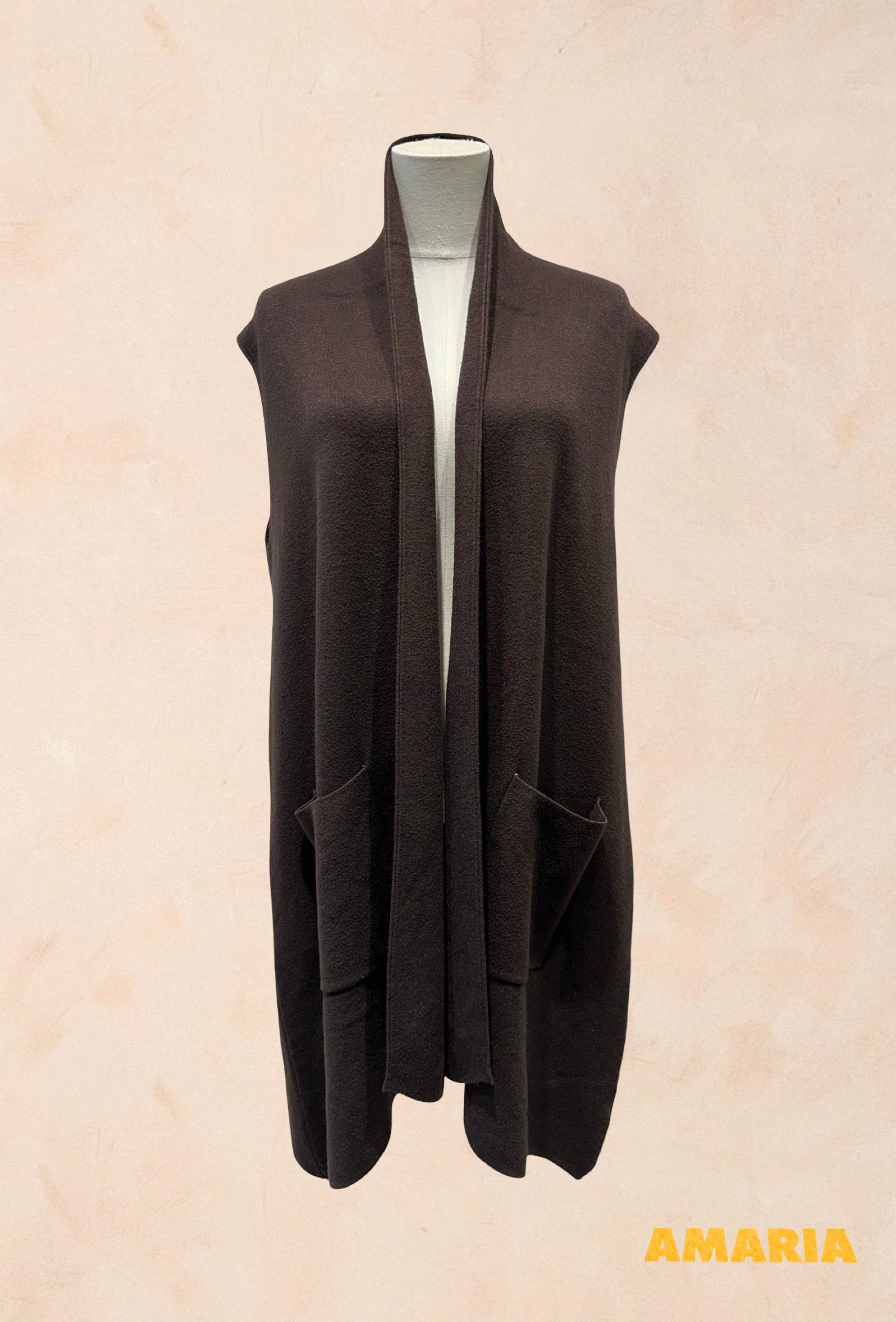 Gilet long sans manches à poches Viscose