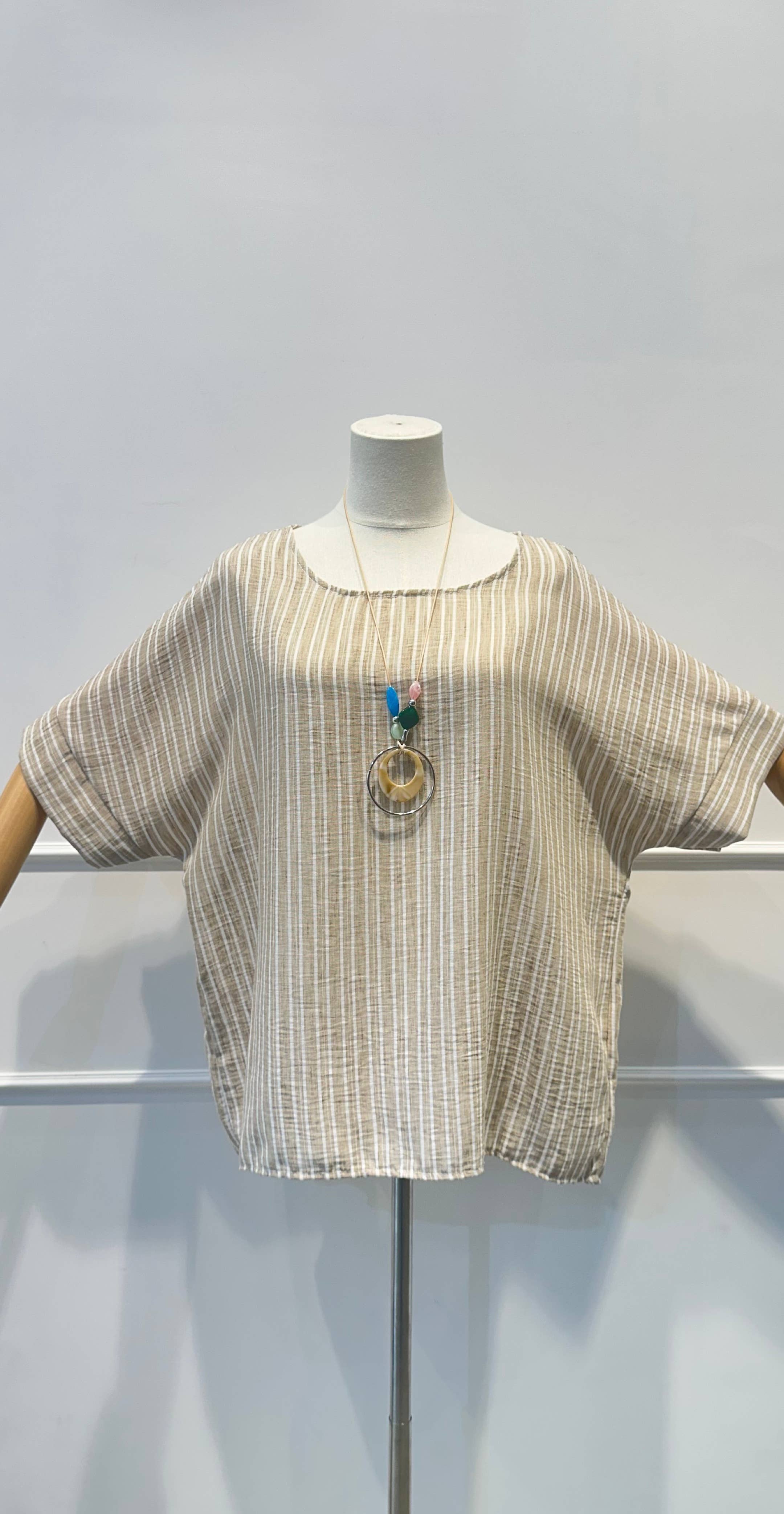 Blouse Haut Ample Rayé en Tissu Texturé