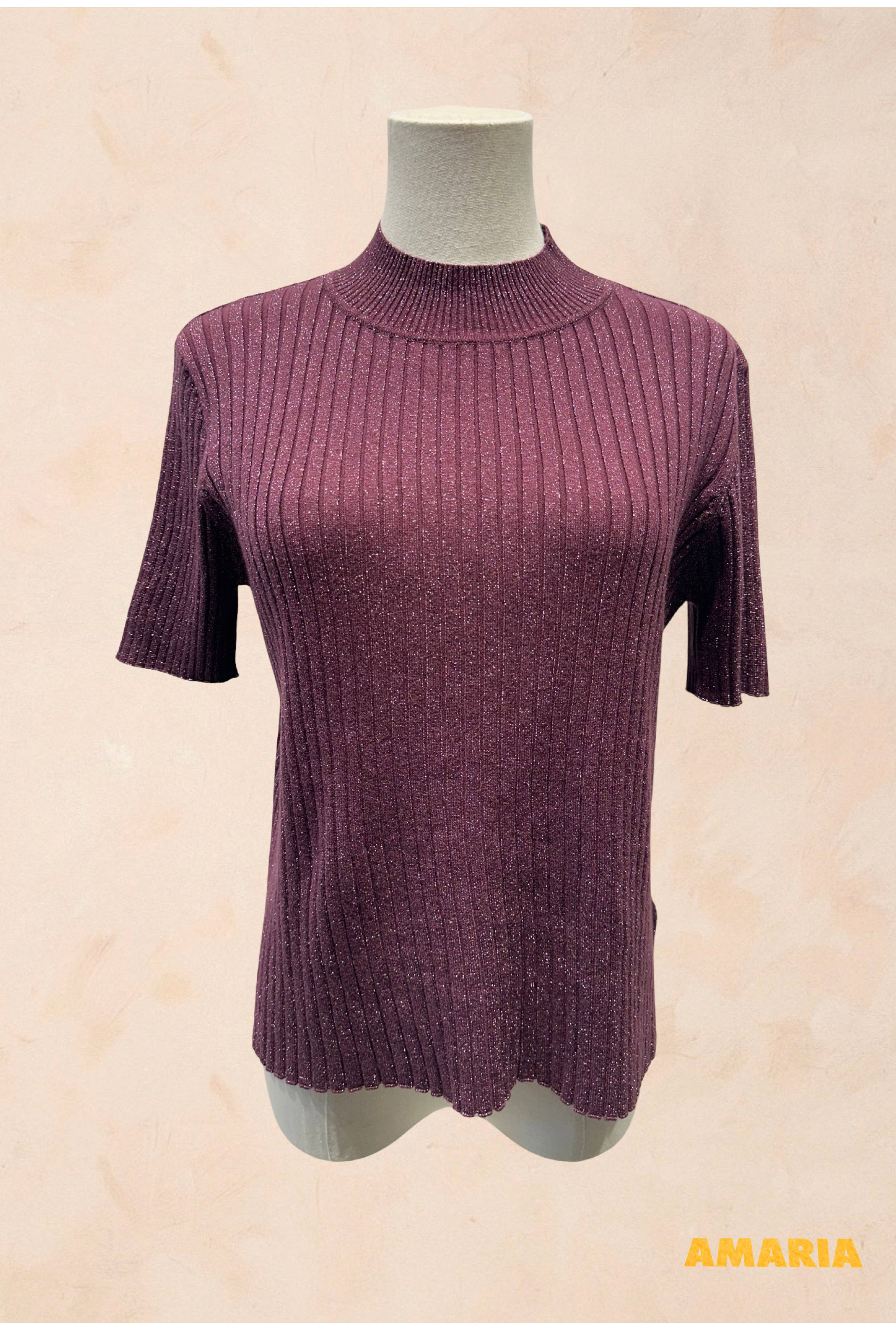 Pull Manches Courtes Côtelé Fils Lurex VISCOSE