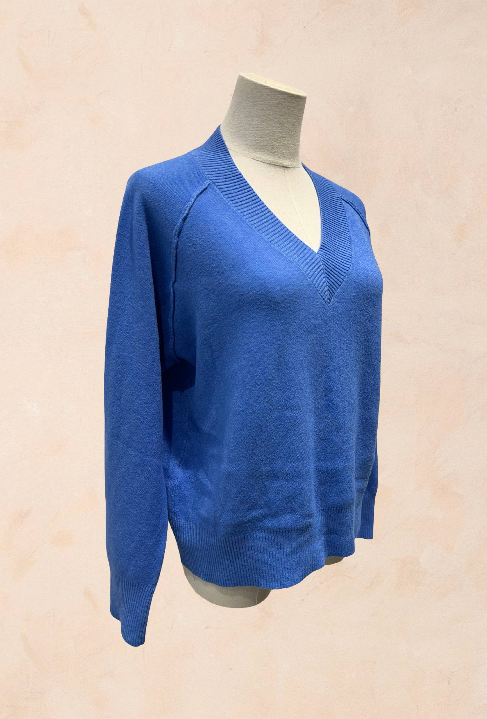 Pull manches longues maille col V côtelé Viscose