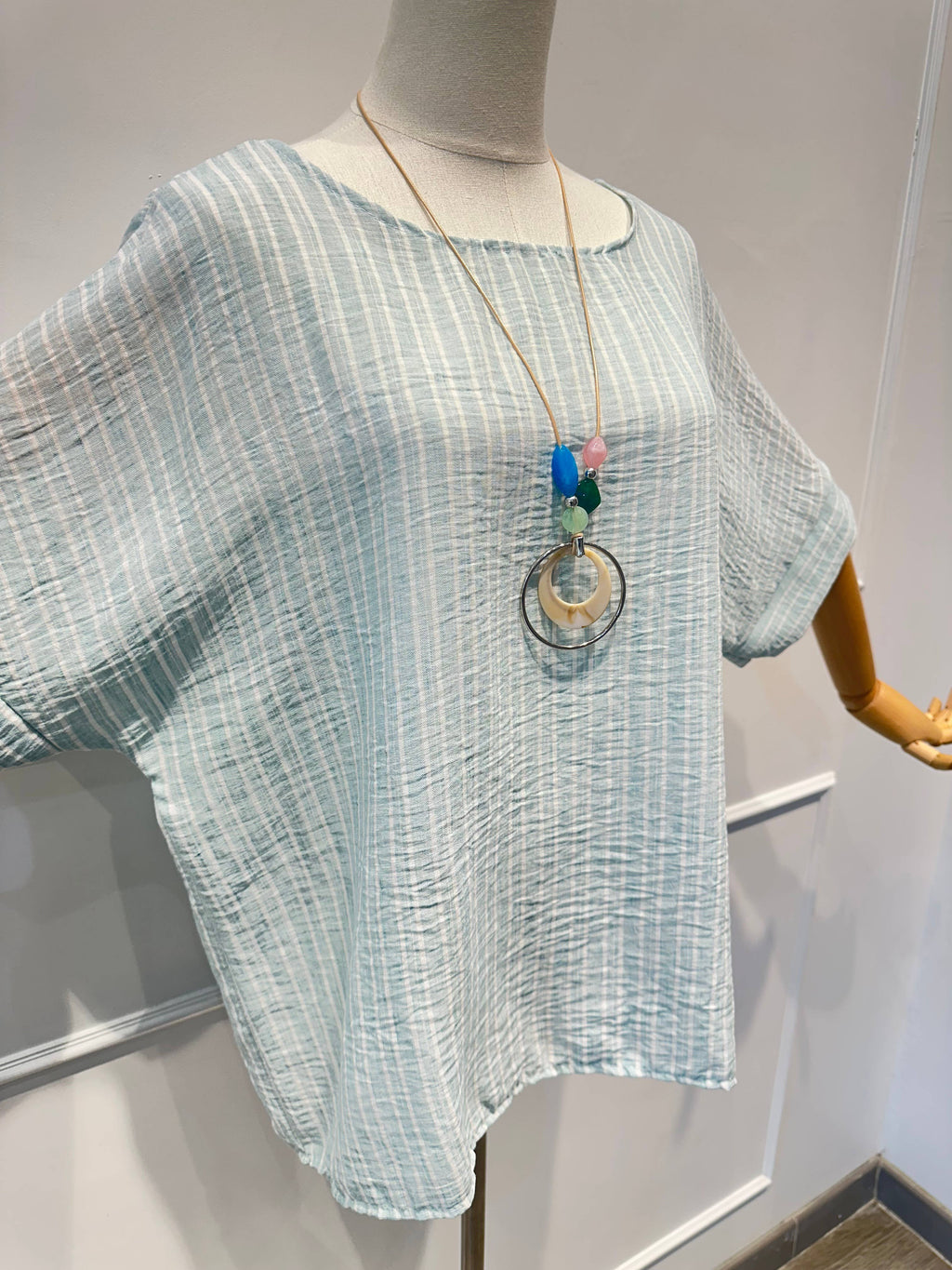 Blouse Haut Ample Rayé en Tissu Texturé