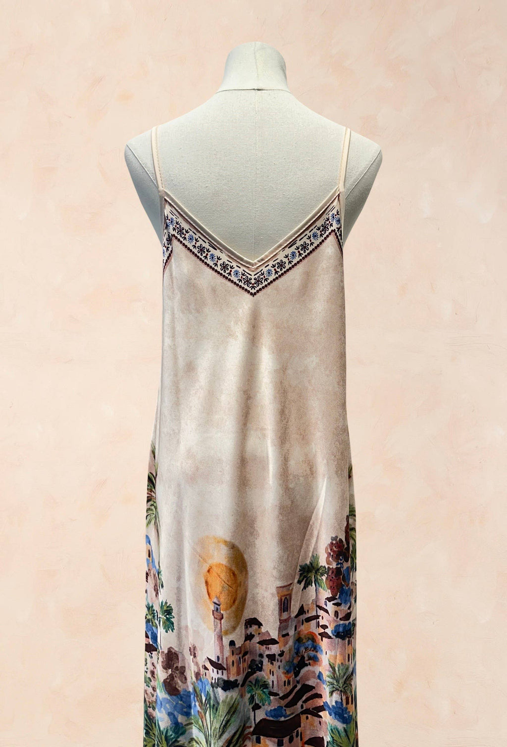 Robe bohème à bretelles – Imprimé paysage méditerrané