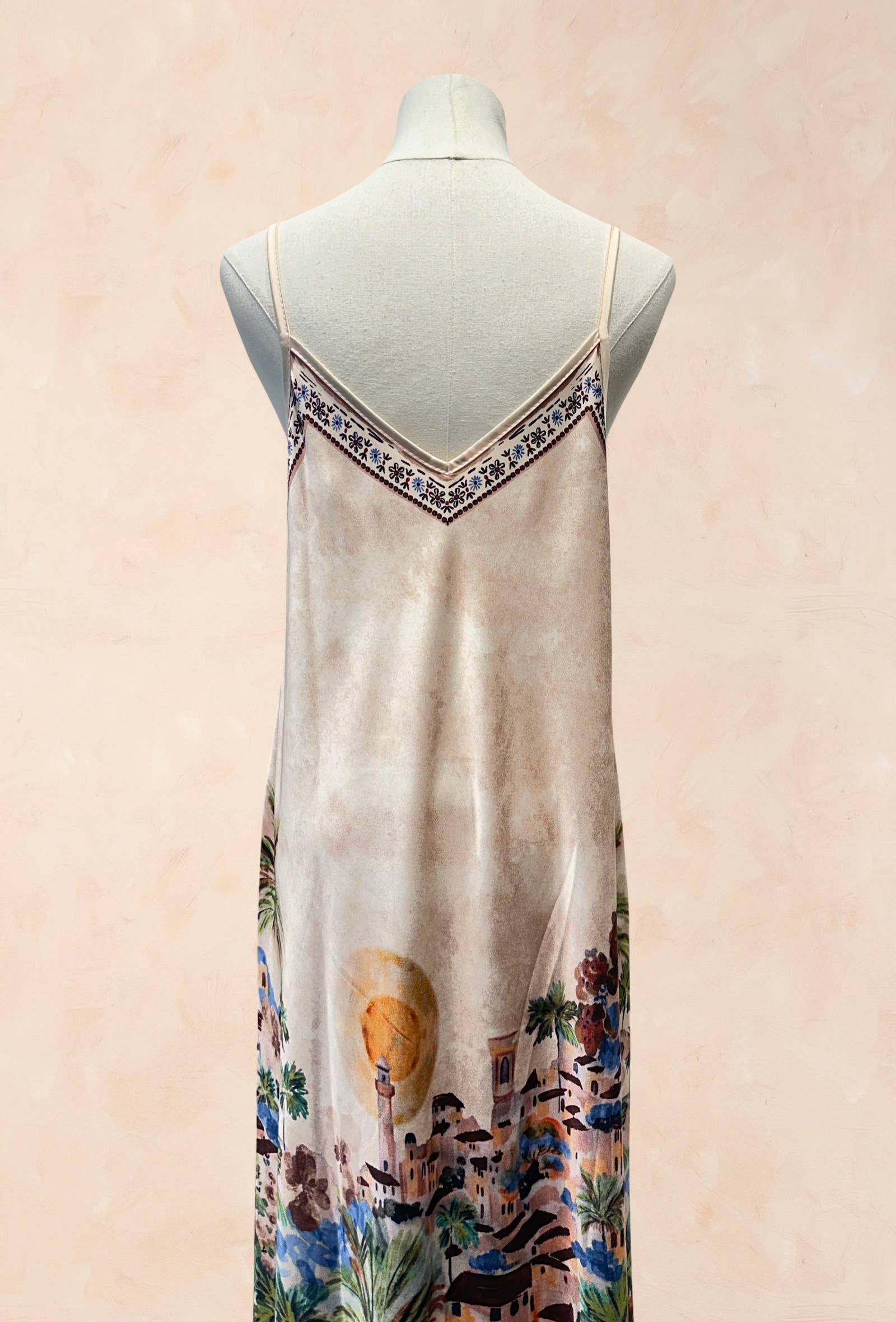 Robe bohème à bretelles – Imprimé paysage méditerrané