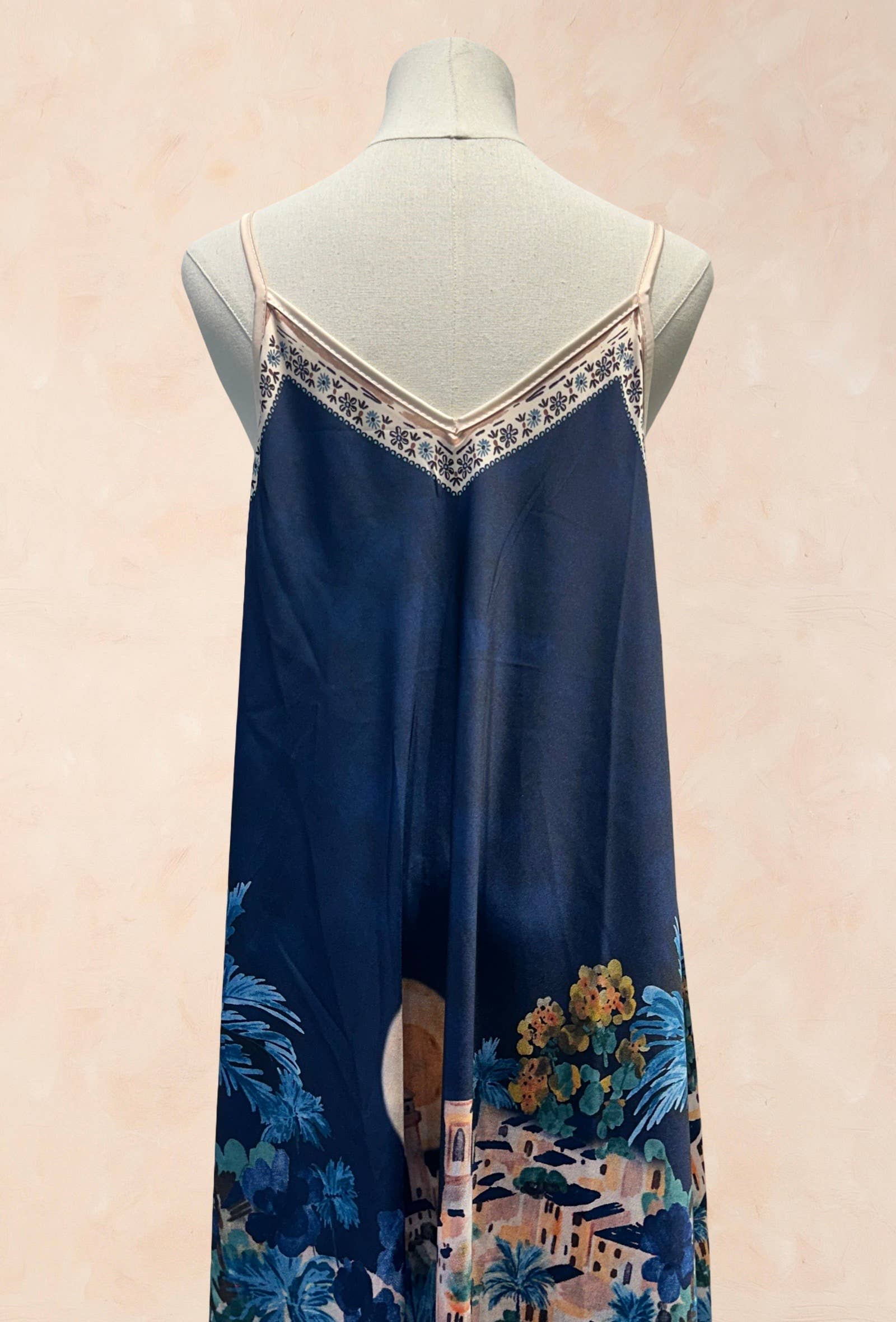 Robe bohème à bretelles – Imprimé paysage méditerrané