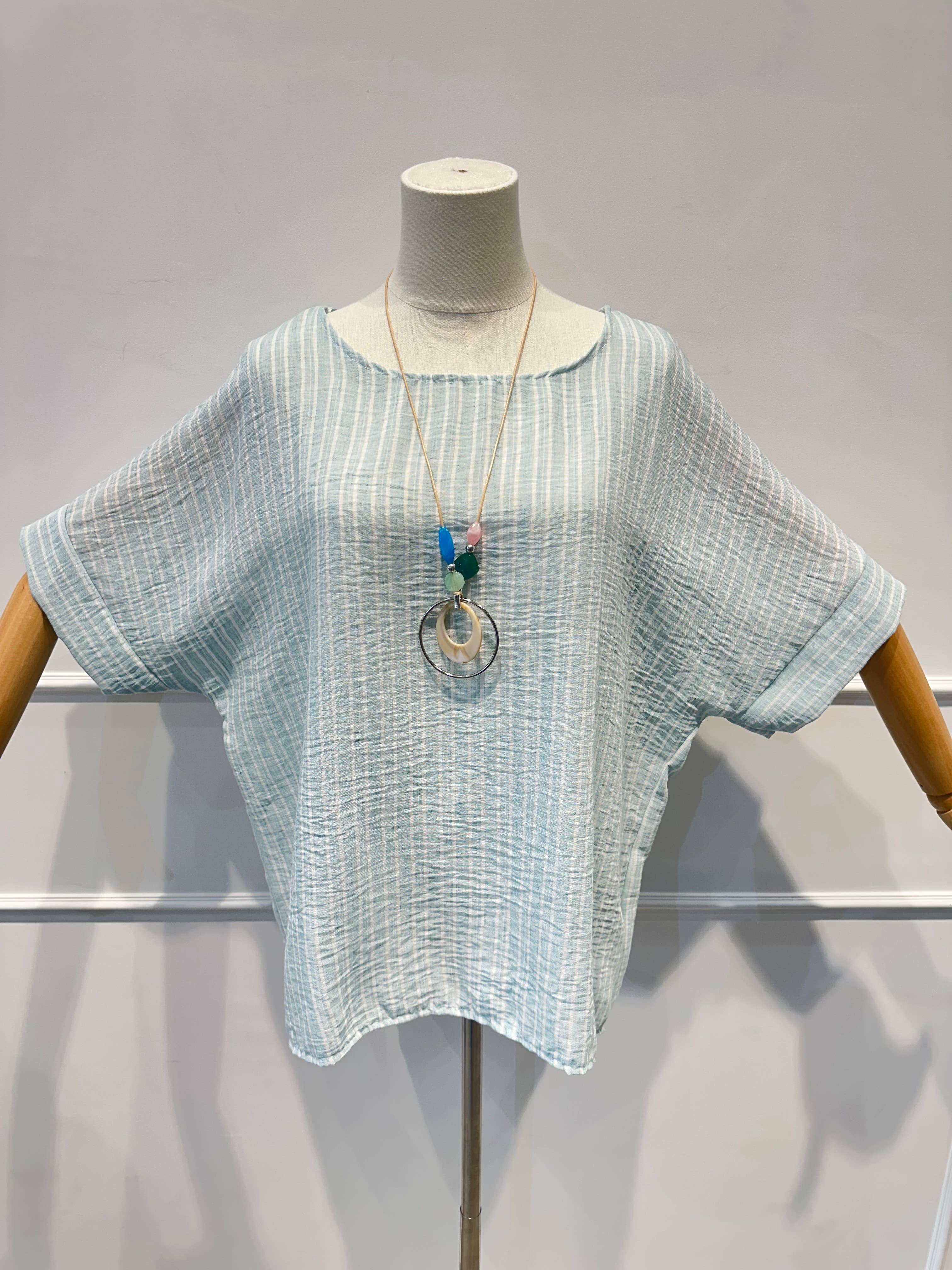 Blouse Haut Ample Rayé en Tissu Texturé