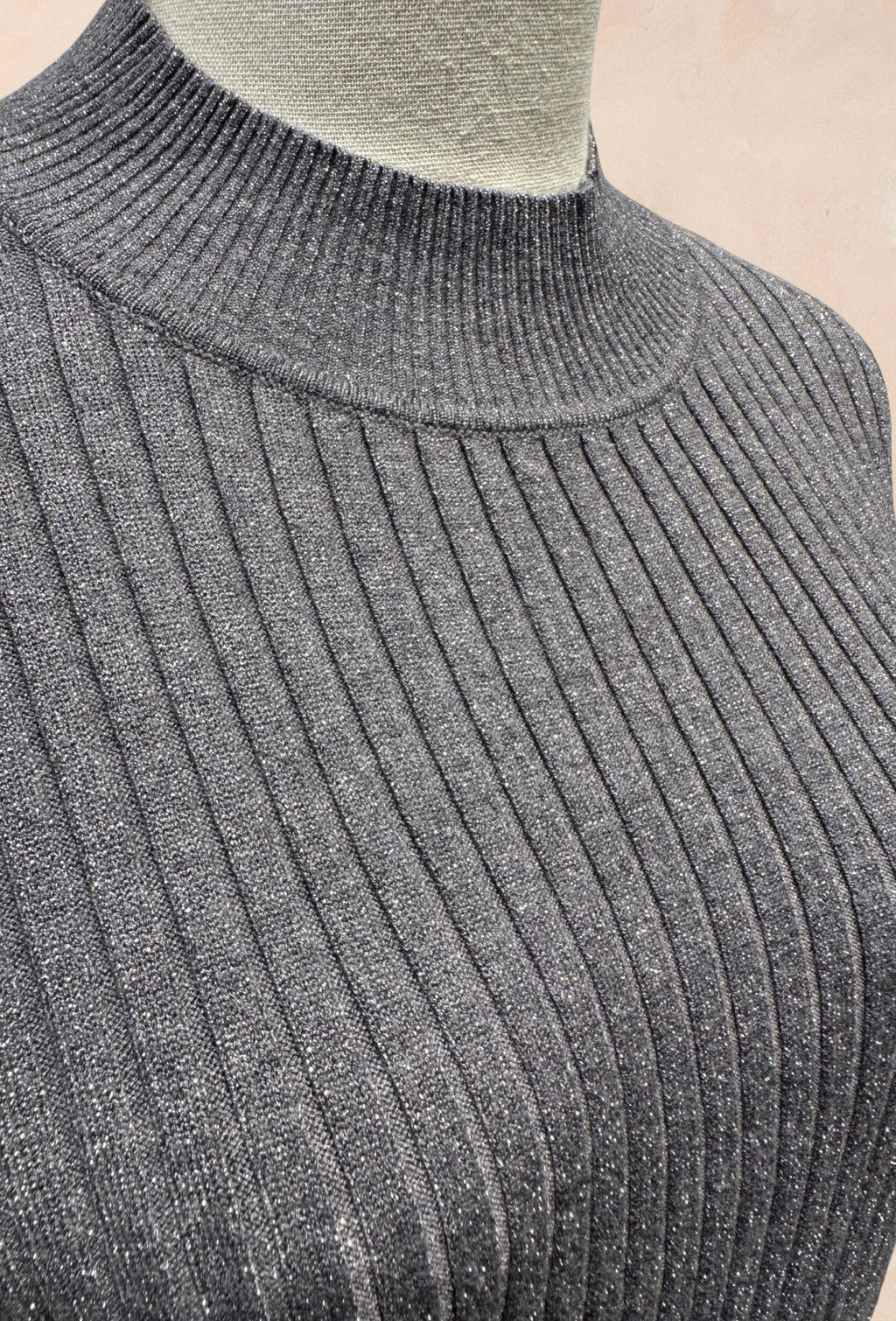 Pull Manches Courtes Côtelé Fils Lurex VISCOSE