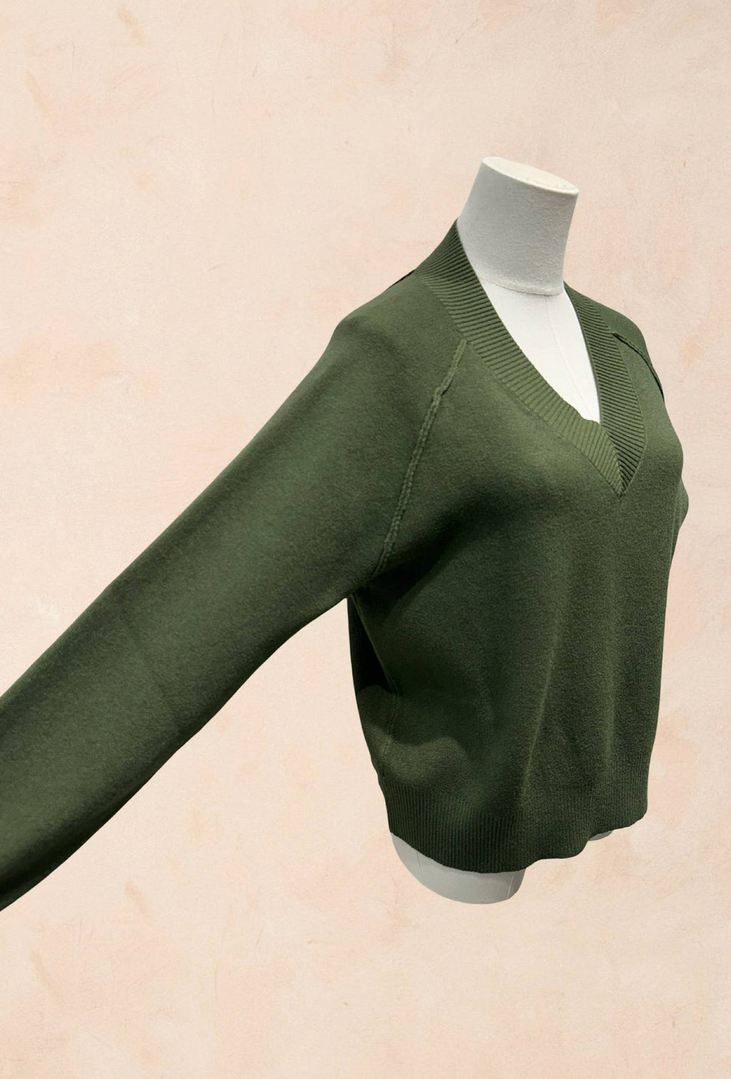 Pull manches longues maille col V côtelé Viscose