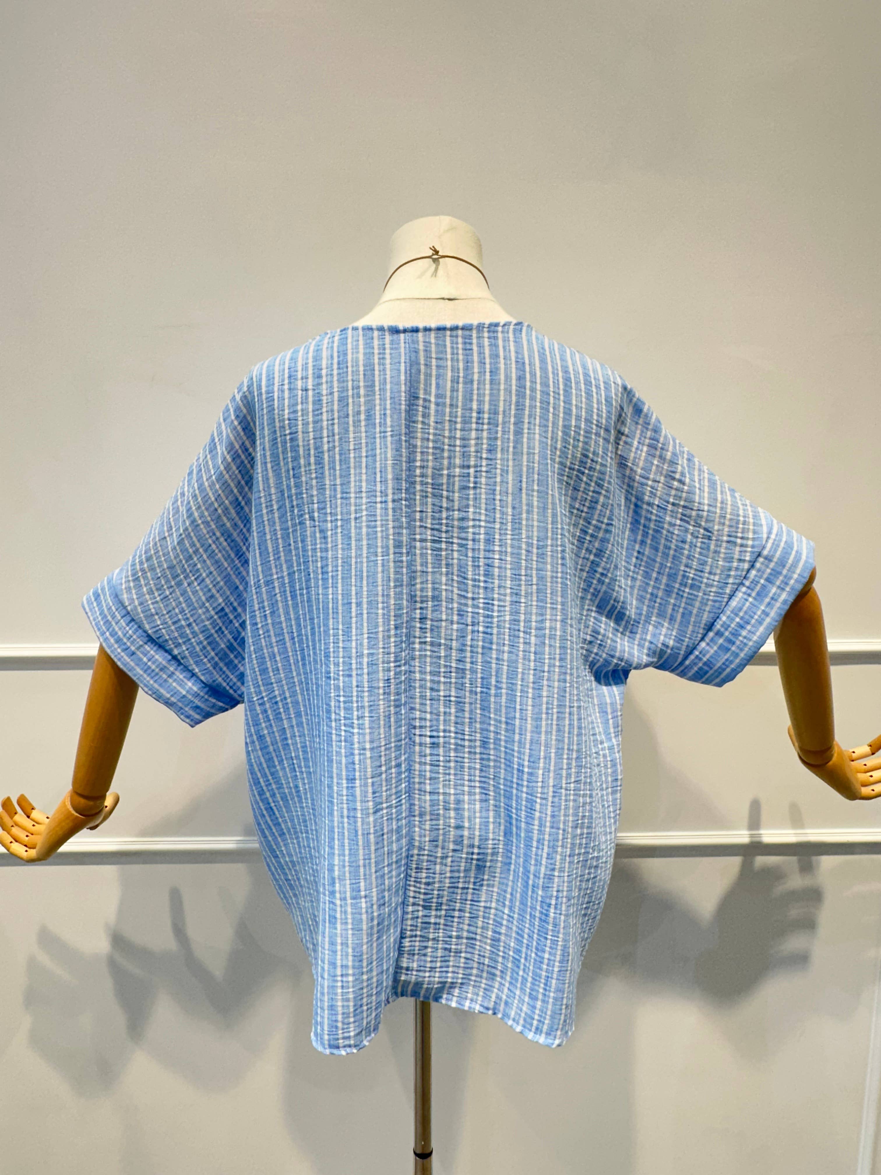 Blouse Haut Ample Rayé en Tissu Texturé