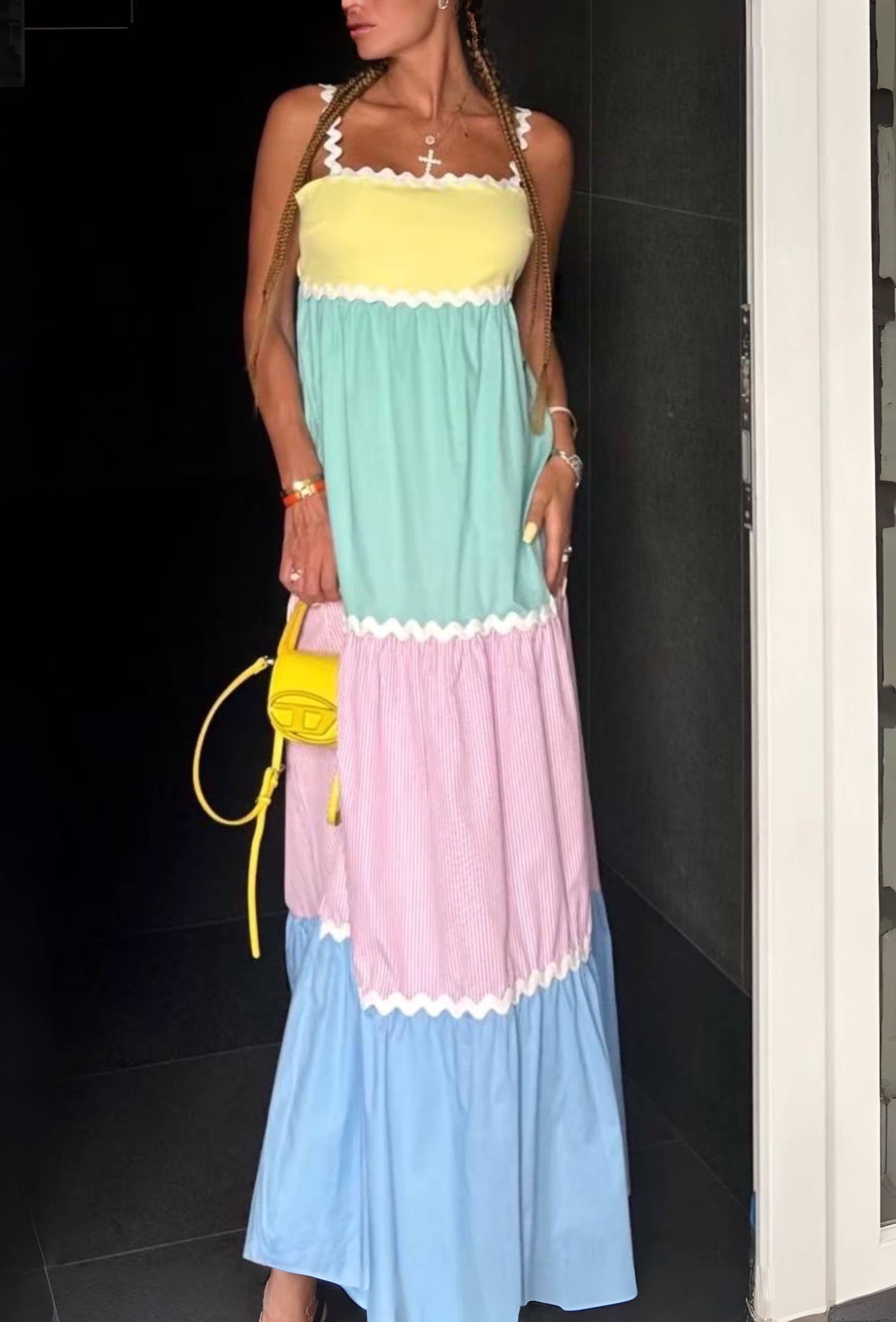 Robe longue Dolce Vita à volants pastel COTON
