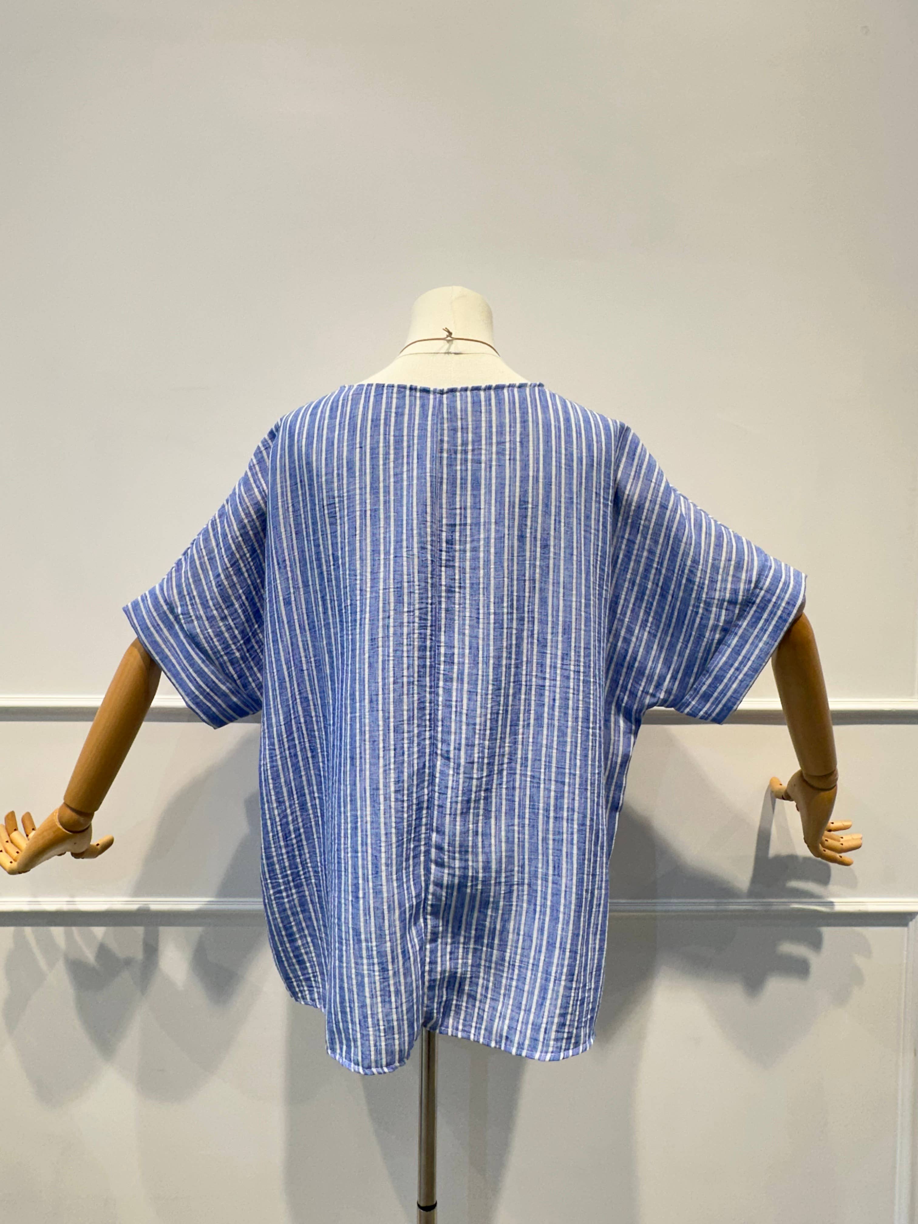 Blouse Haut Ample Rayé en Tissu Texturé