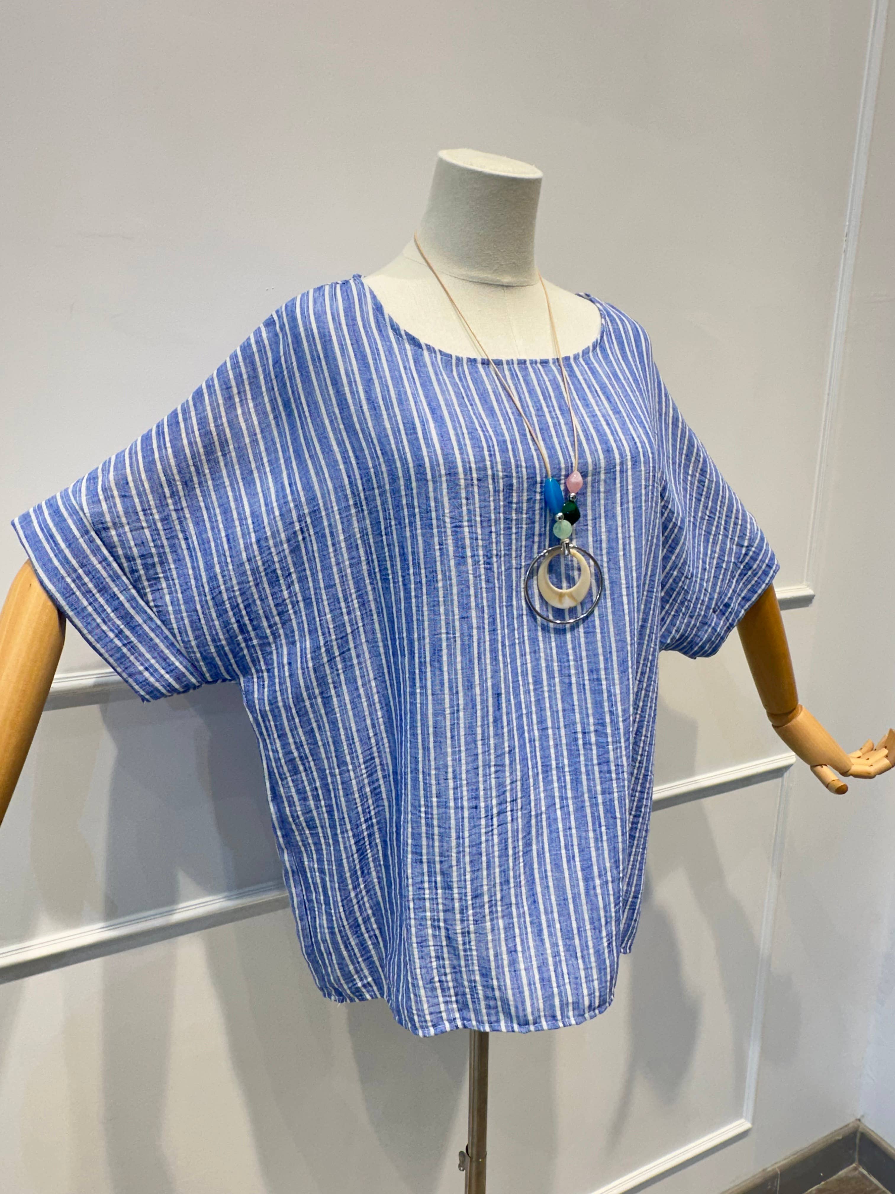 Blouse Haut Ample Rayé en Tissu Texturé