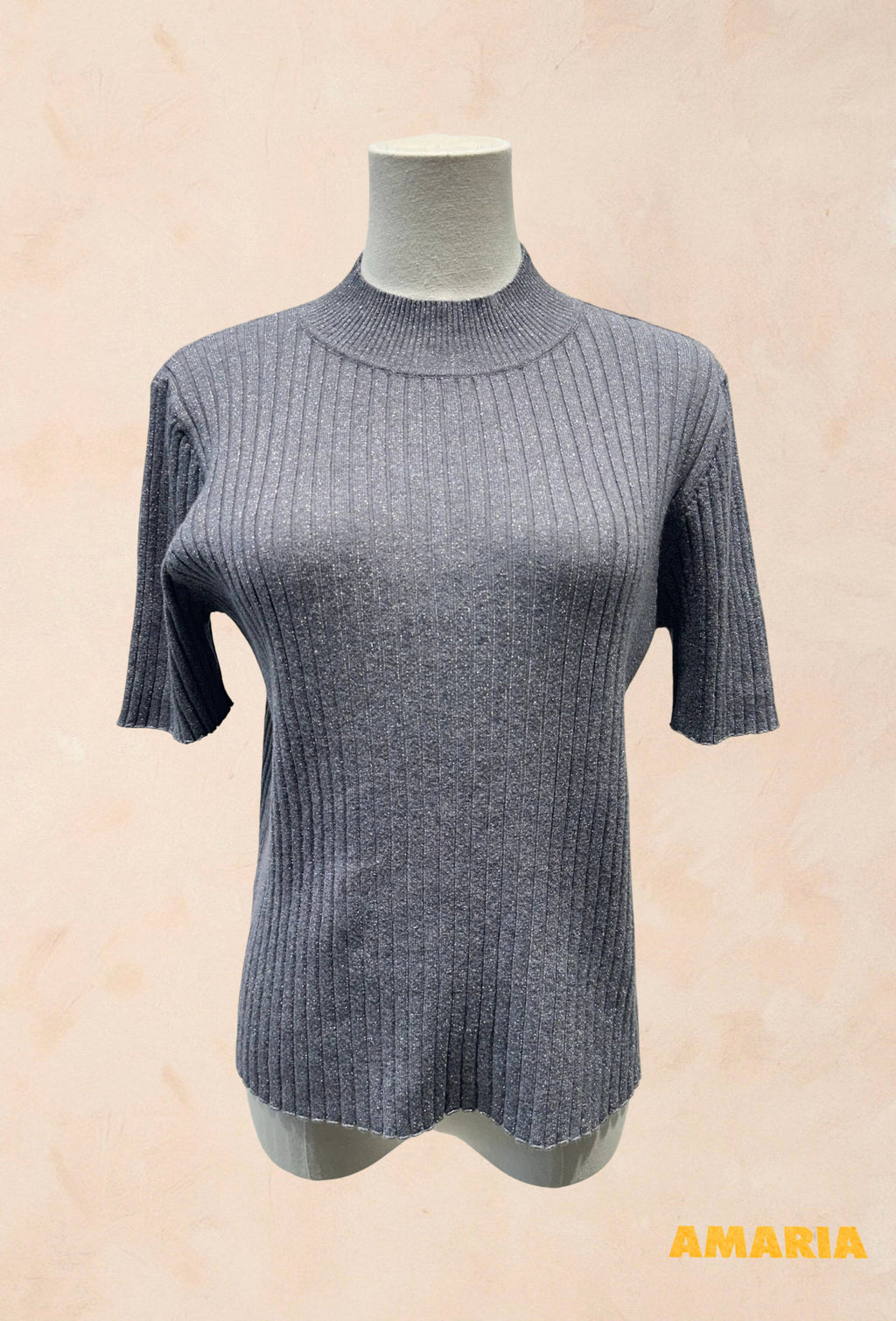 Pull Manches Courtes Côtelé Fils Lurex VISCOSE