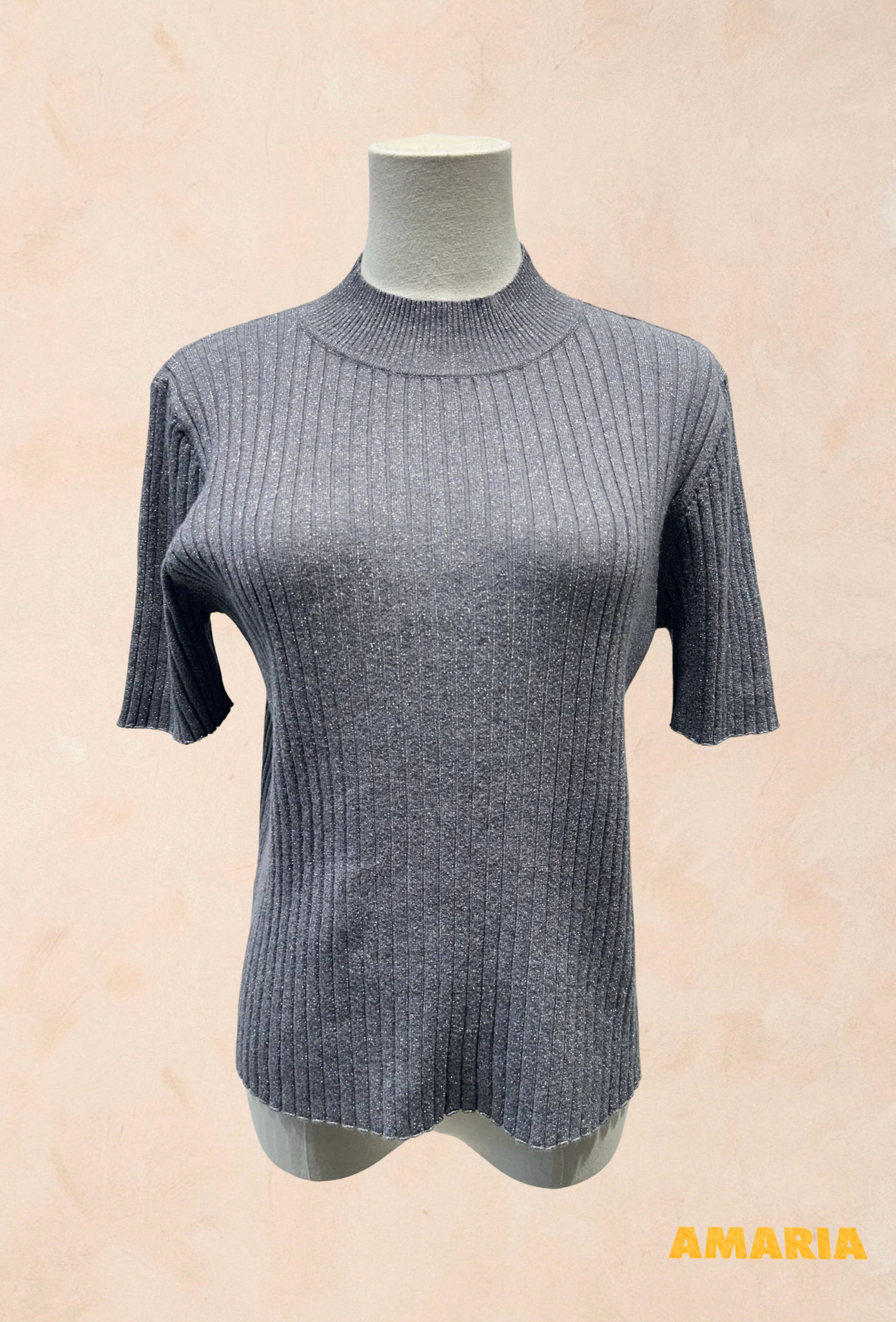 Pull Manches Courtes Côtelé Fils Lurex VISCOSE