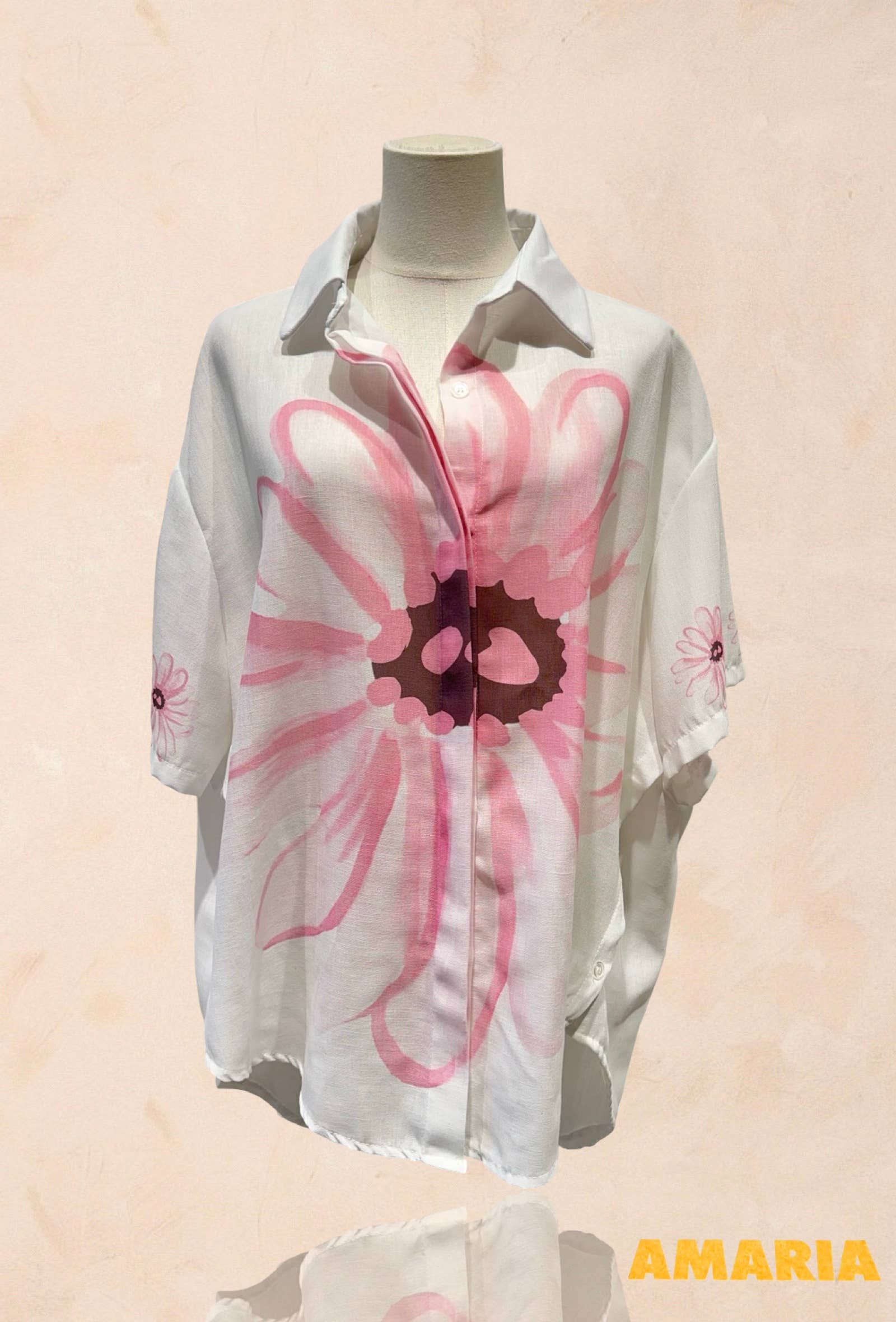 Chemise blanche à fleurs oversize Lin